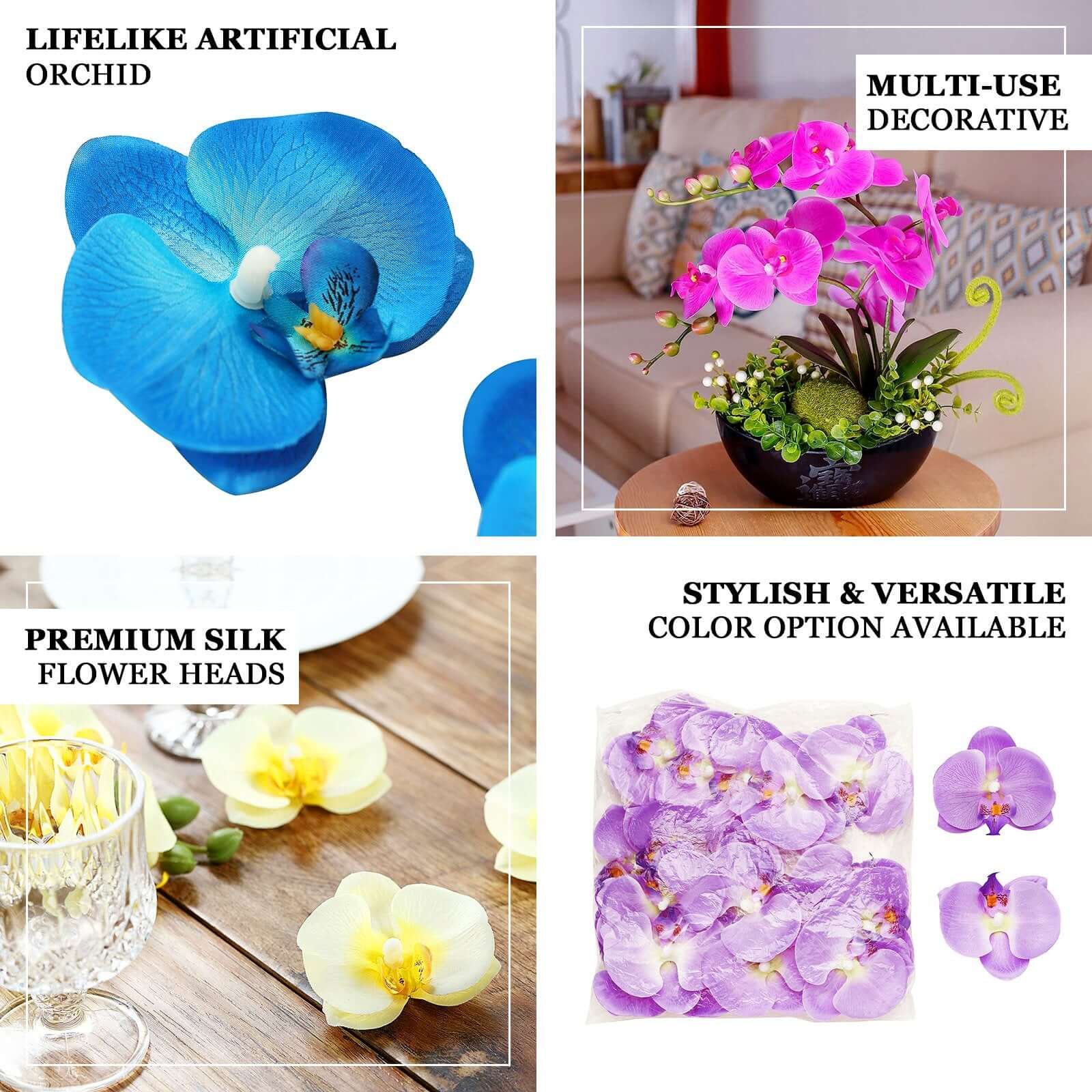 20 Silk Artificial Orchids Flower Heads 4" White - Realistic Floral Accents for DIY Crafts Bouquets Event & Home Decor - Image 4