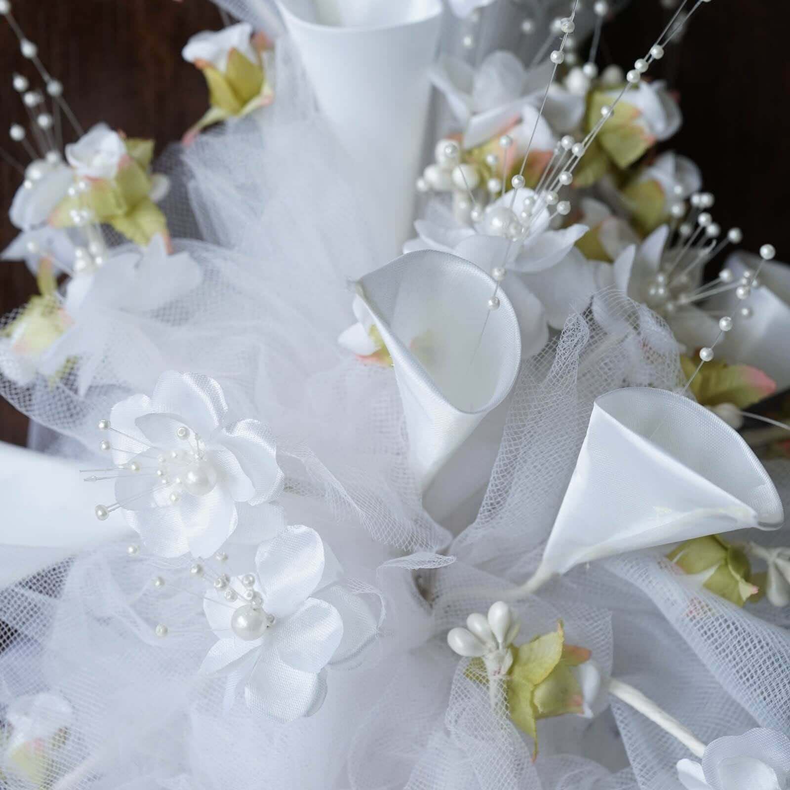 White Artificial Lily & Tulip Wedding Bouquet – 20" Artificial Mixed Floral Arrangement - Image 2