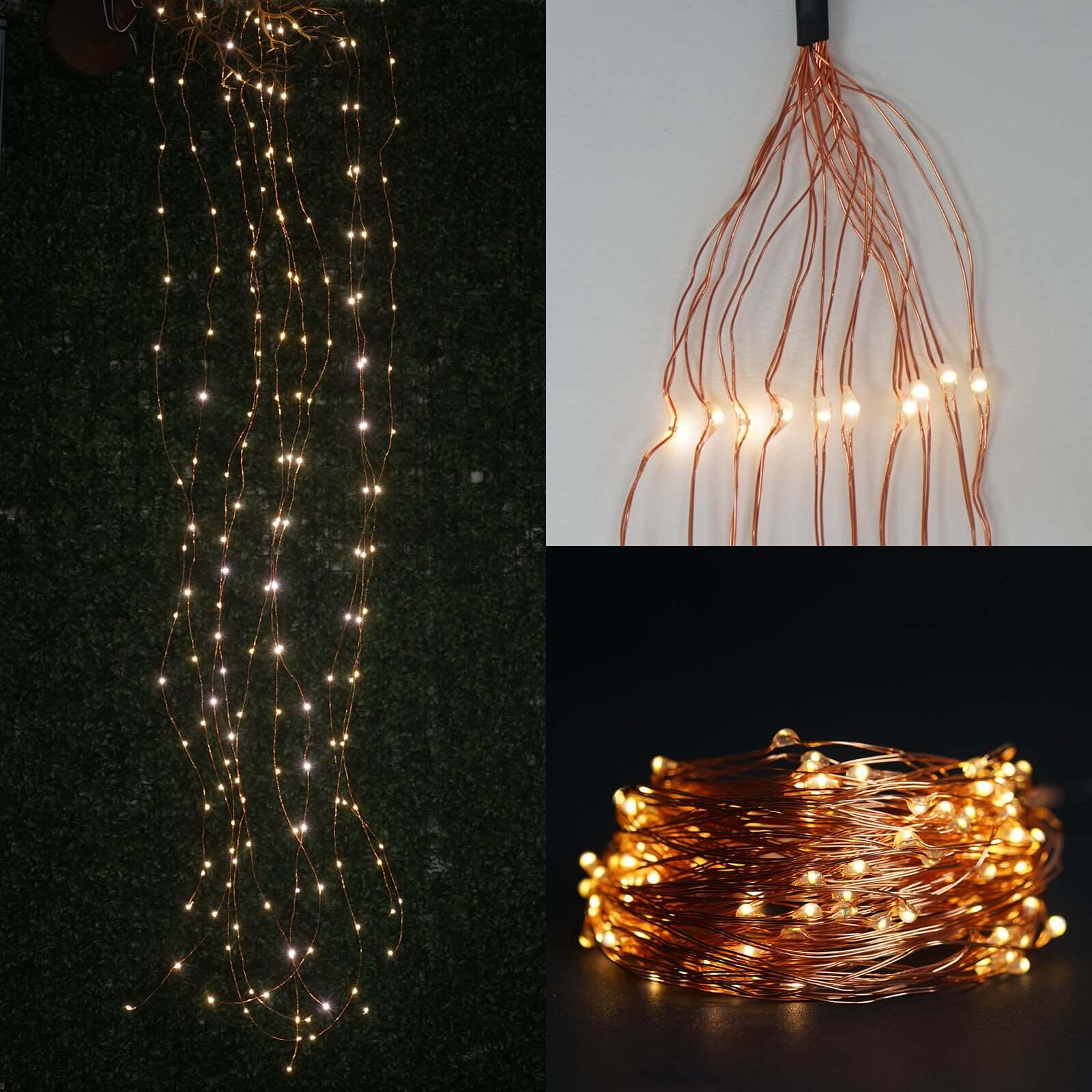 200 LED Fairy String Waterfall Lights 8ft Warm White 10 Copper Strands - Battery Operated Waterproof Design - Image 5