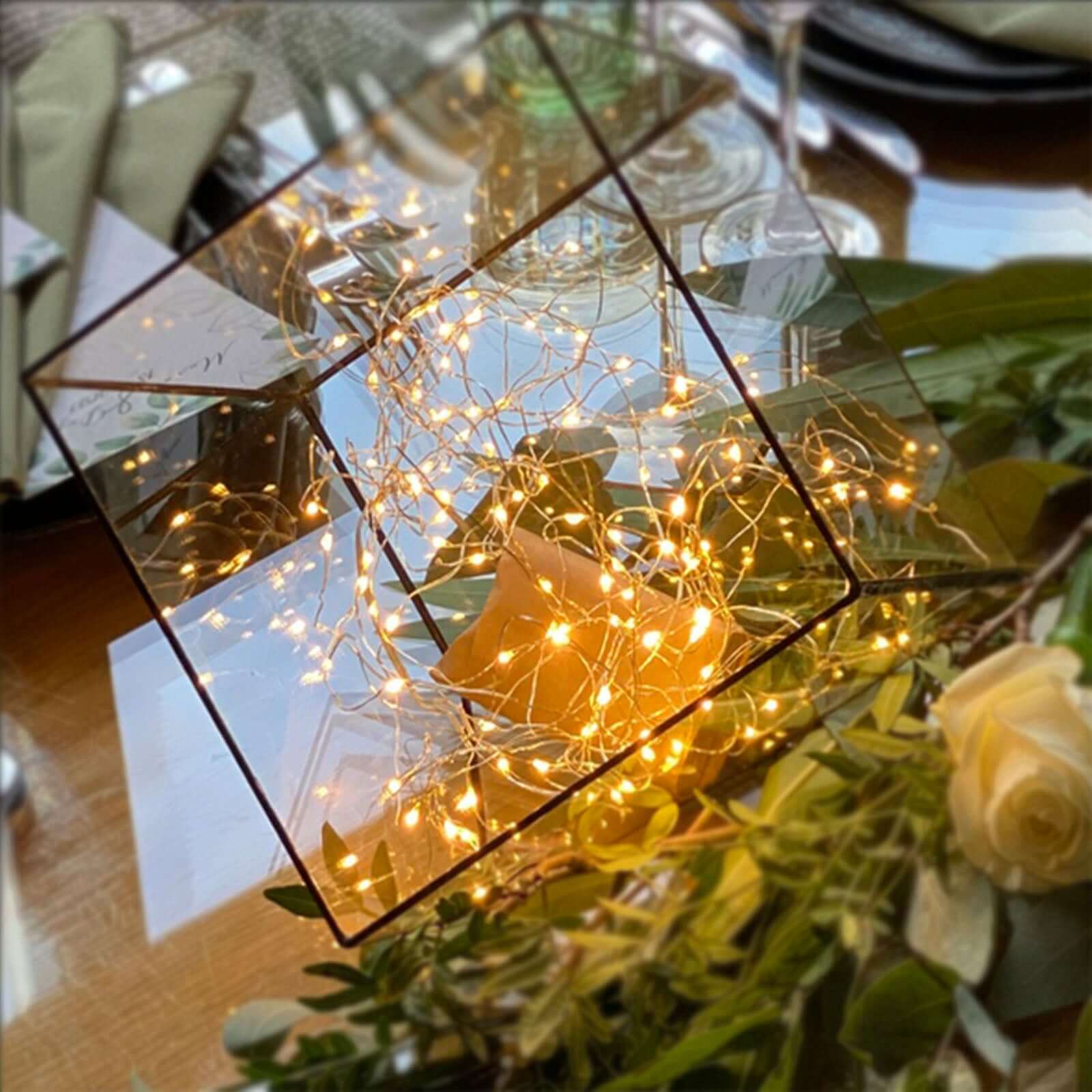 200 LED Fairy String Waterfall Lights 8ft Warm White 10 Copper Strands - Battery Operated Waterproof Design - Image 6