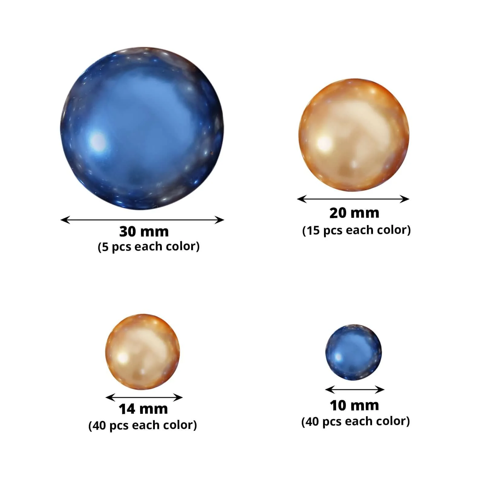 200Pcs Assorted Pearl Beads Vase Fillers in Navy Blue and Gold, Lustrous DIY Craft Bead Set - Image 3