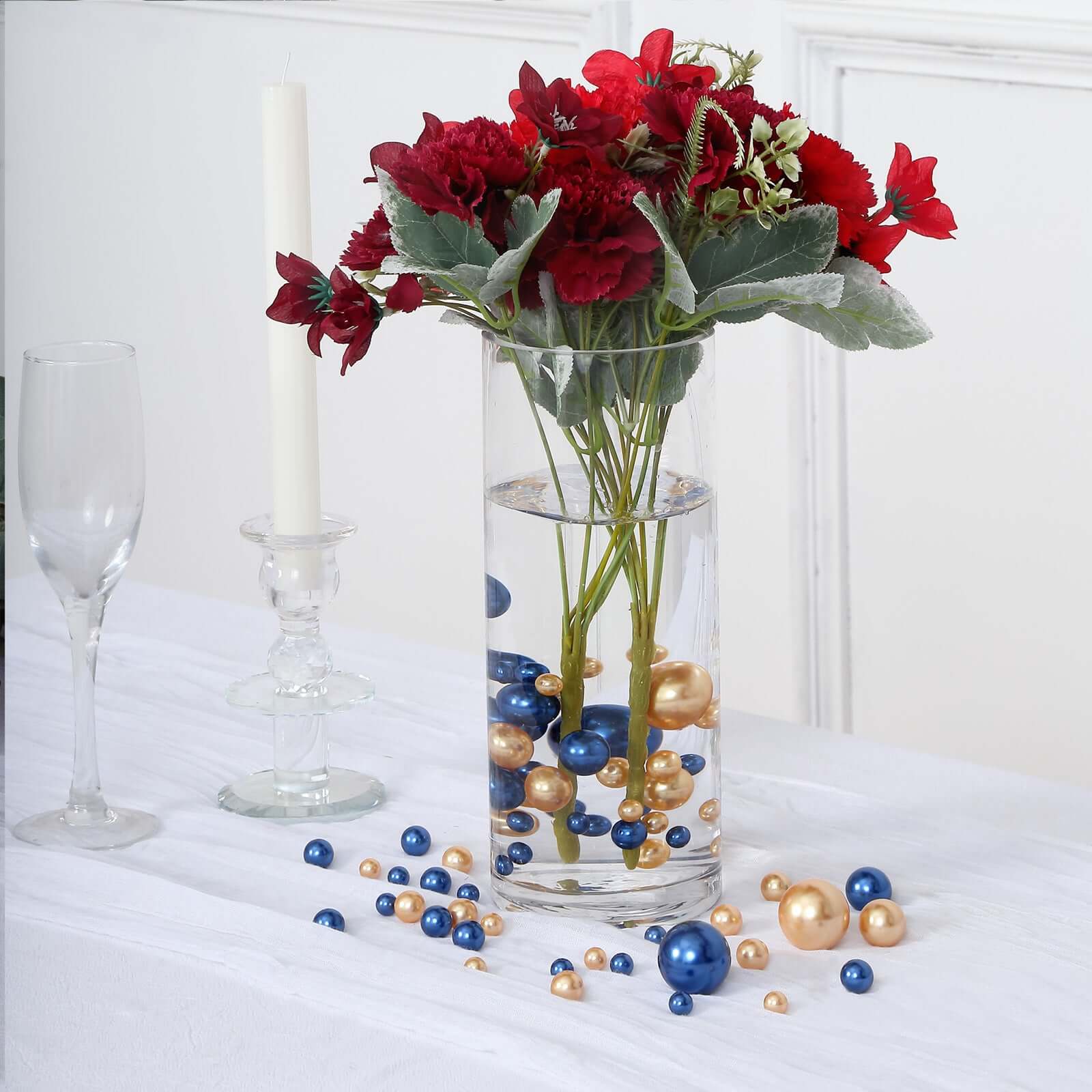 200Pcs Assorted Pearl Beads Vase Fillers in Navy Blue and Gold, Lustrous DIY Craft Bead Set - Image 6