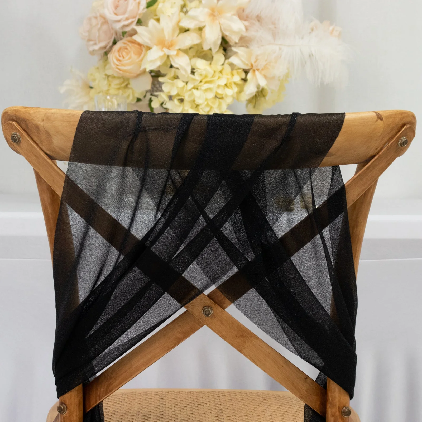 20-Pack Sheer Chair Sash in Black, 9ft Long Shimmer Sheer Drape Chair Decor Set, Wrinkle-Free - Image 3