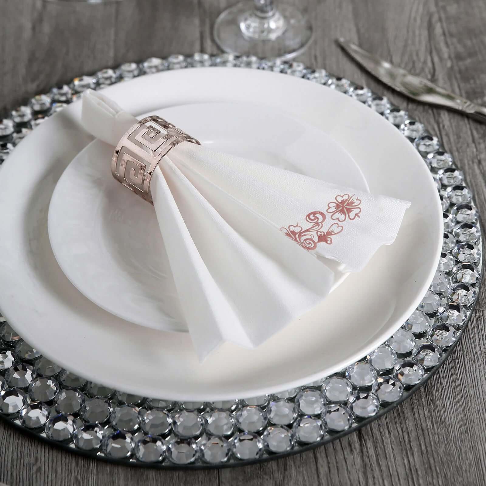 20 Pack White Linen-Feel Paper Napkins with Rose Gold Floral Print, Premium Cloth-Like Airlaid Dinner Napkins, Disposable Soft and Absorbent Guest Towels - Image 5