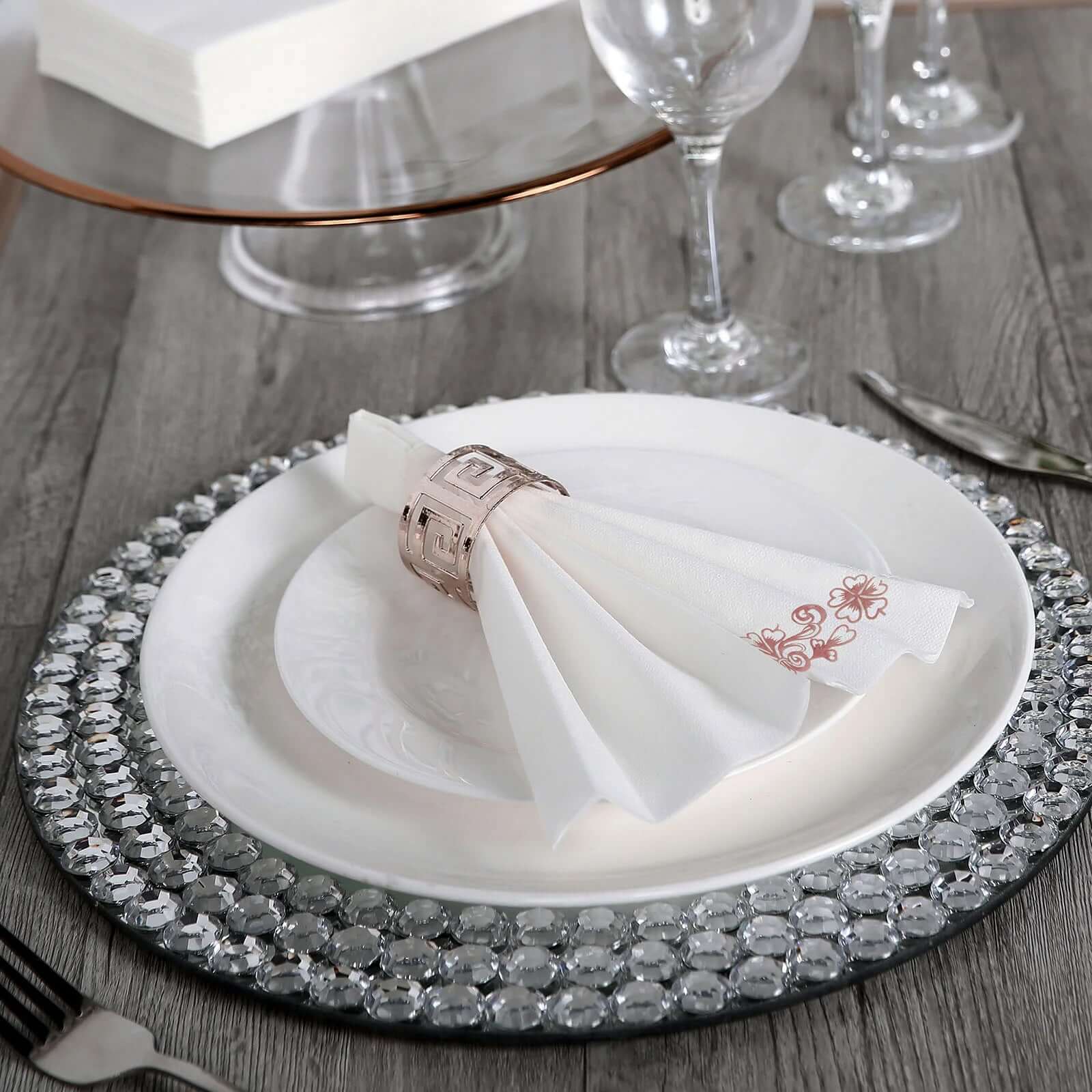 20 Pack White Linen-Feel Paper Napkins with Rose Gold Floral Print, Premium Cloth-Like Airlaid Dinner Napkins, Disposable Soft and Absorbent Guest Towels - Image 6