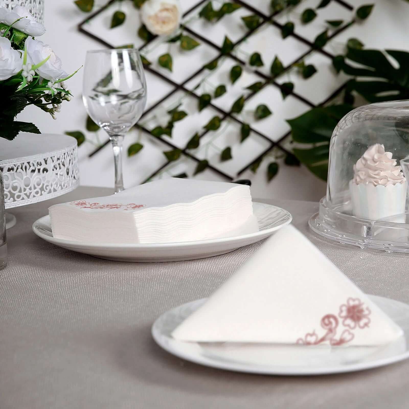 20 Pack White Linen-Feel Paper Napkins with Rose Gold Floral Print, Premium Cloth-Like Airlaid Dinner Napkins, Disposable Soft and Absorbent Guest Towels - Image 8