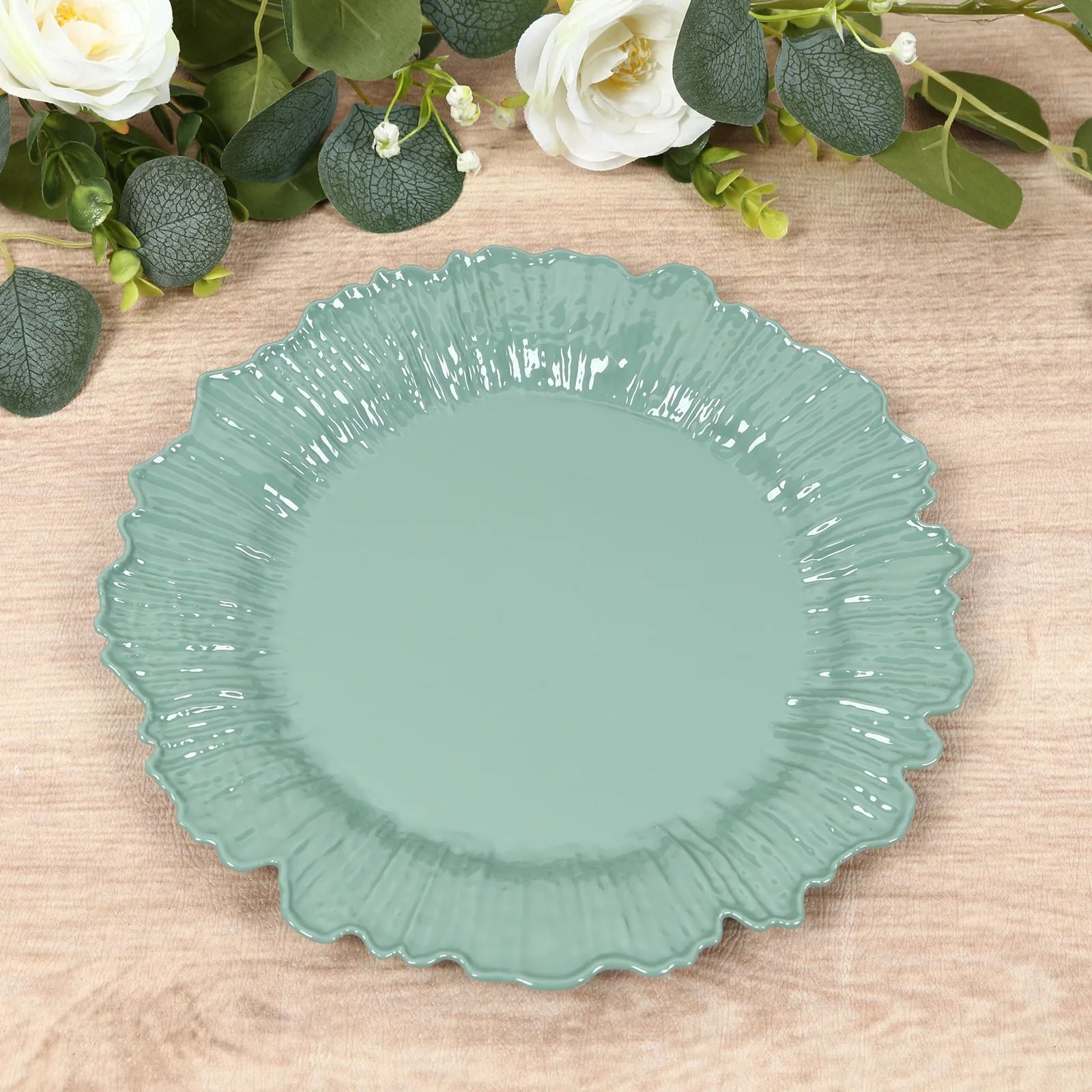 20-Pack Dusty Sage Green Reef Design Plastic Plates – 10" Dinner Party Plates – Elegant Disposable Tableware - Image 7