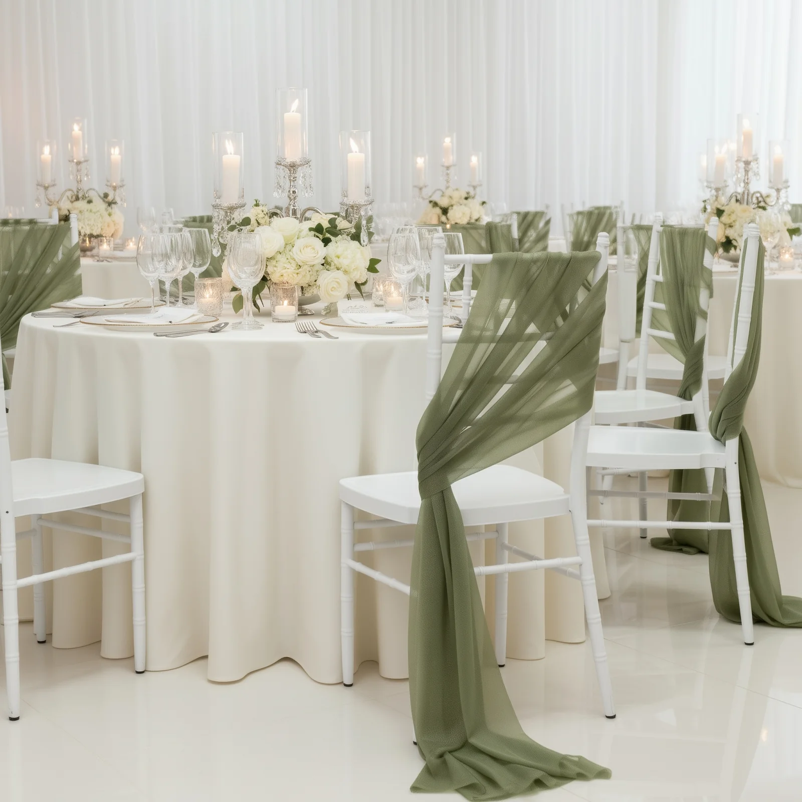 20-Pack Sheer Chair Sash in Dusty Sage Green, 9ft Long Shimmer Sheer Drape Chair Decor Set, Wrinkle-Free - Image 3