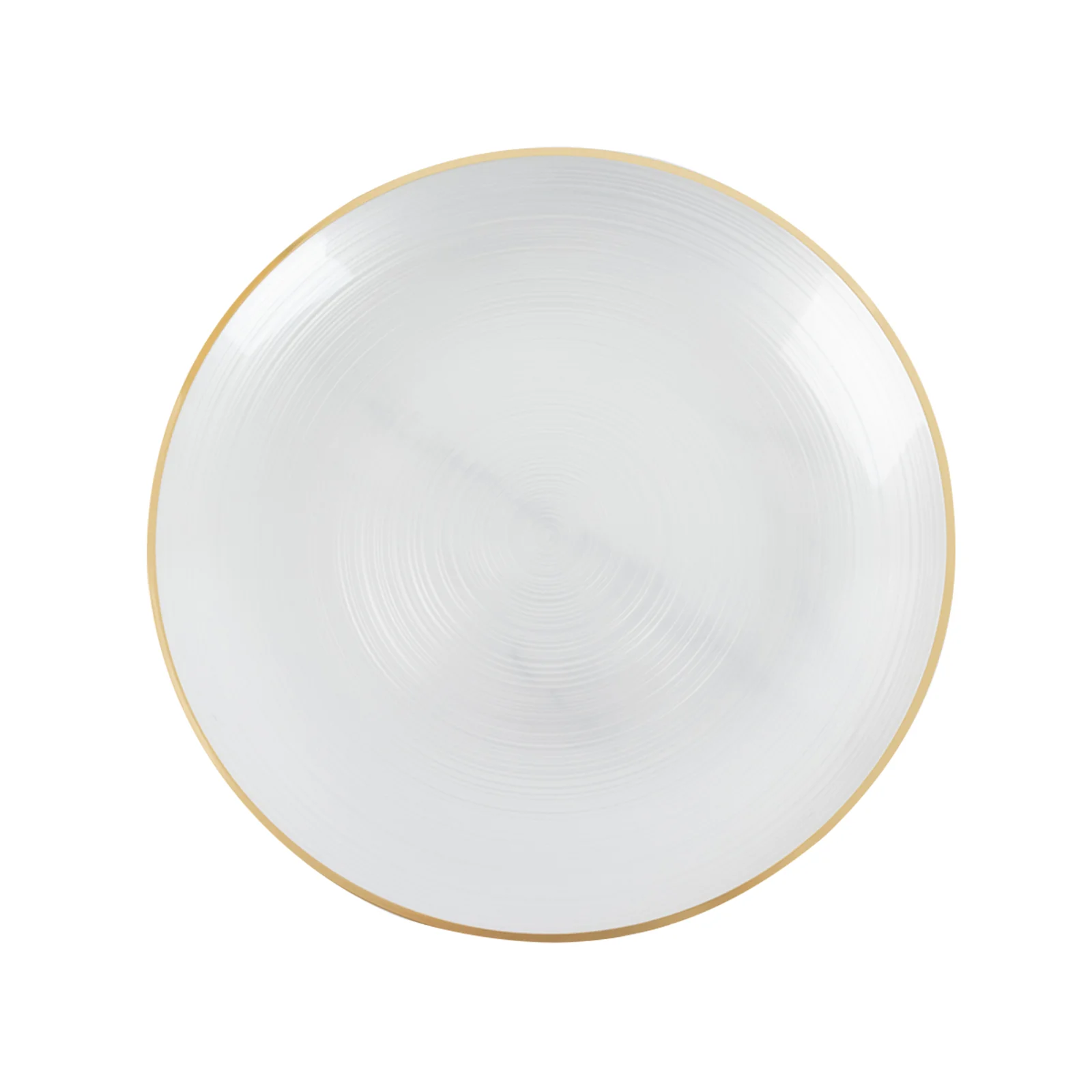 20 Pack Economy Plastic Charger Plates 13" – Transparent Pearl White Swirl Design with Gold Rim, Stylish Table Chargers - Image 2