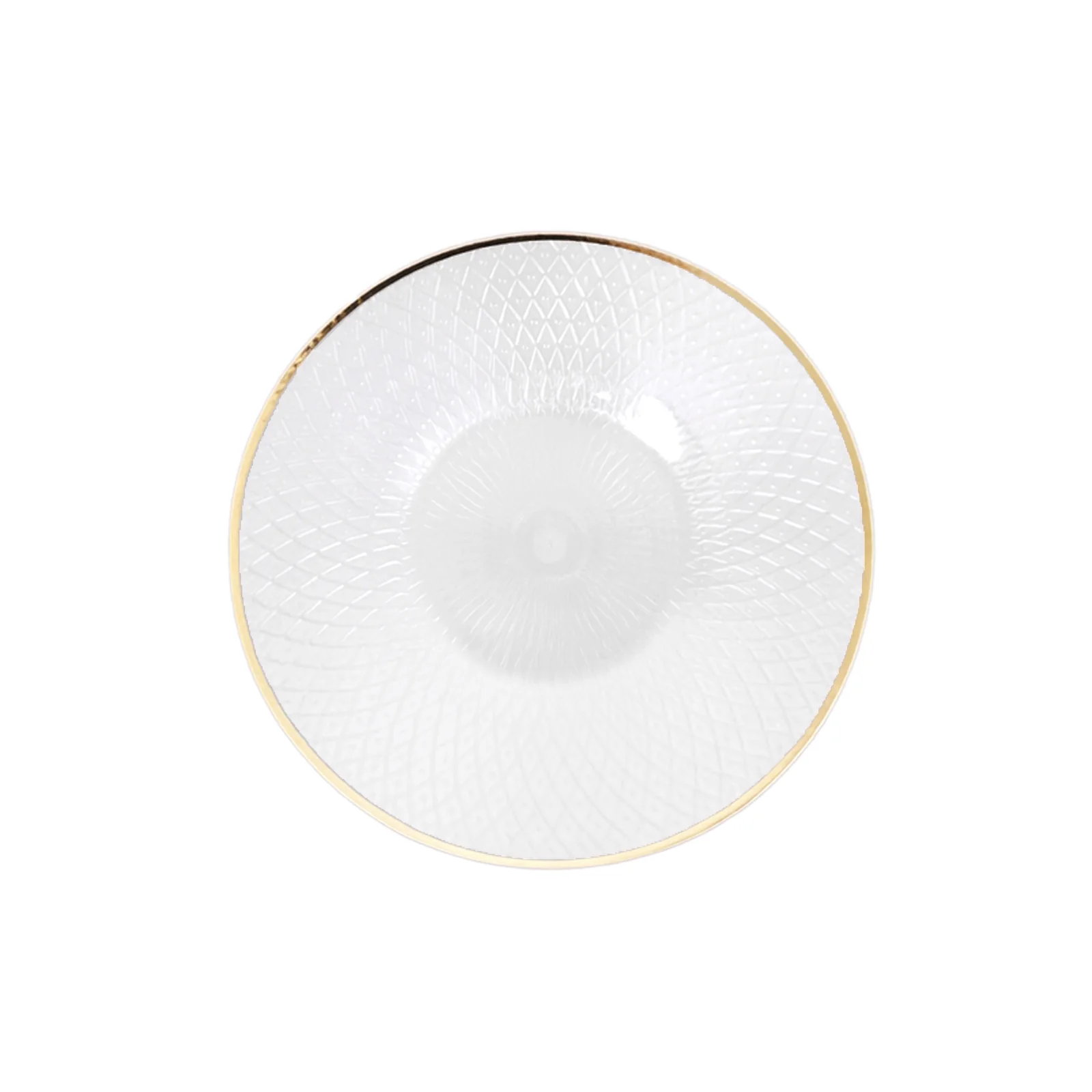20-Pack Round Plastic Dessert Plates – Pearl White 7" Radial Diamond-Cut Pattern Gold Rim Salad Plates, Durable Disposable Tableware - Image 2
