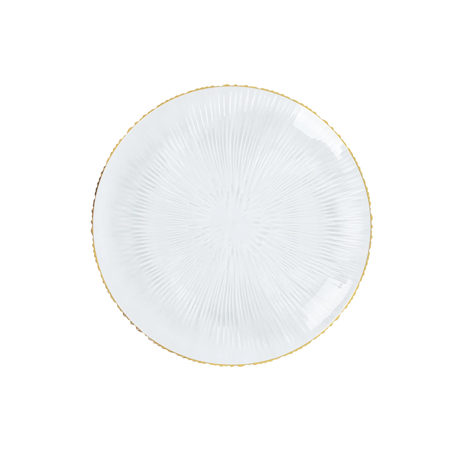 20 Pack Clear Plastic Dessert Plates with Gold Rim – 7" Ribbed Sunburst Pattern – Round Disposable Salad Plates - Image 2