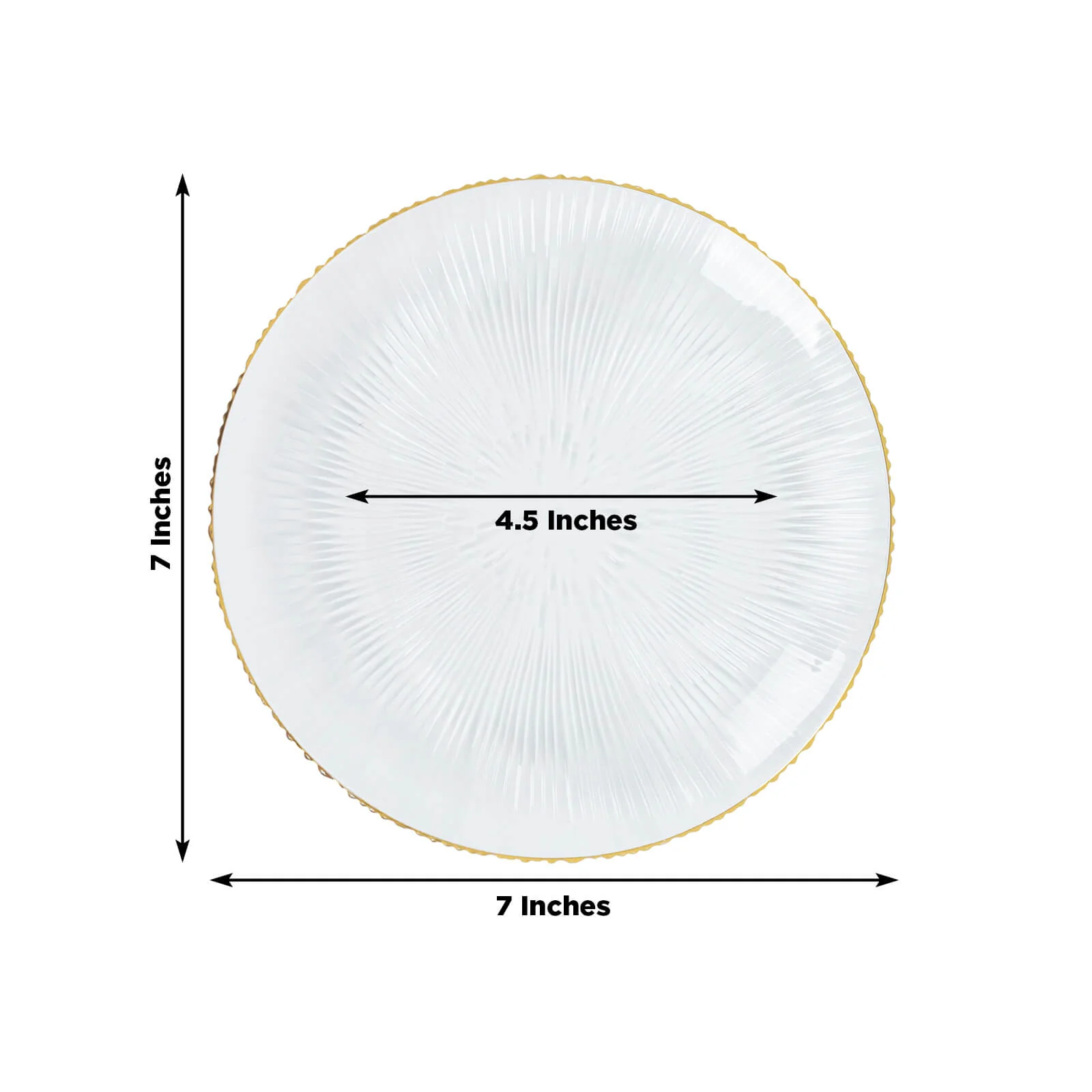 20 Pack Clear Plastic Dessert Plates with Gold Rim – 7" Ribbed Sunburst Pattern – Round Disposable Salad Plates - Image 3