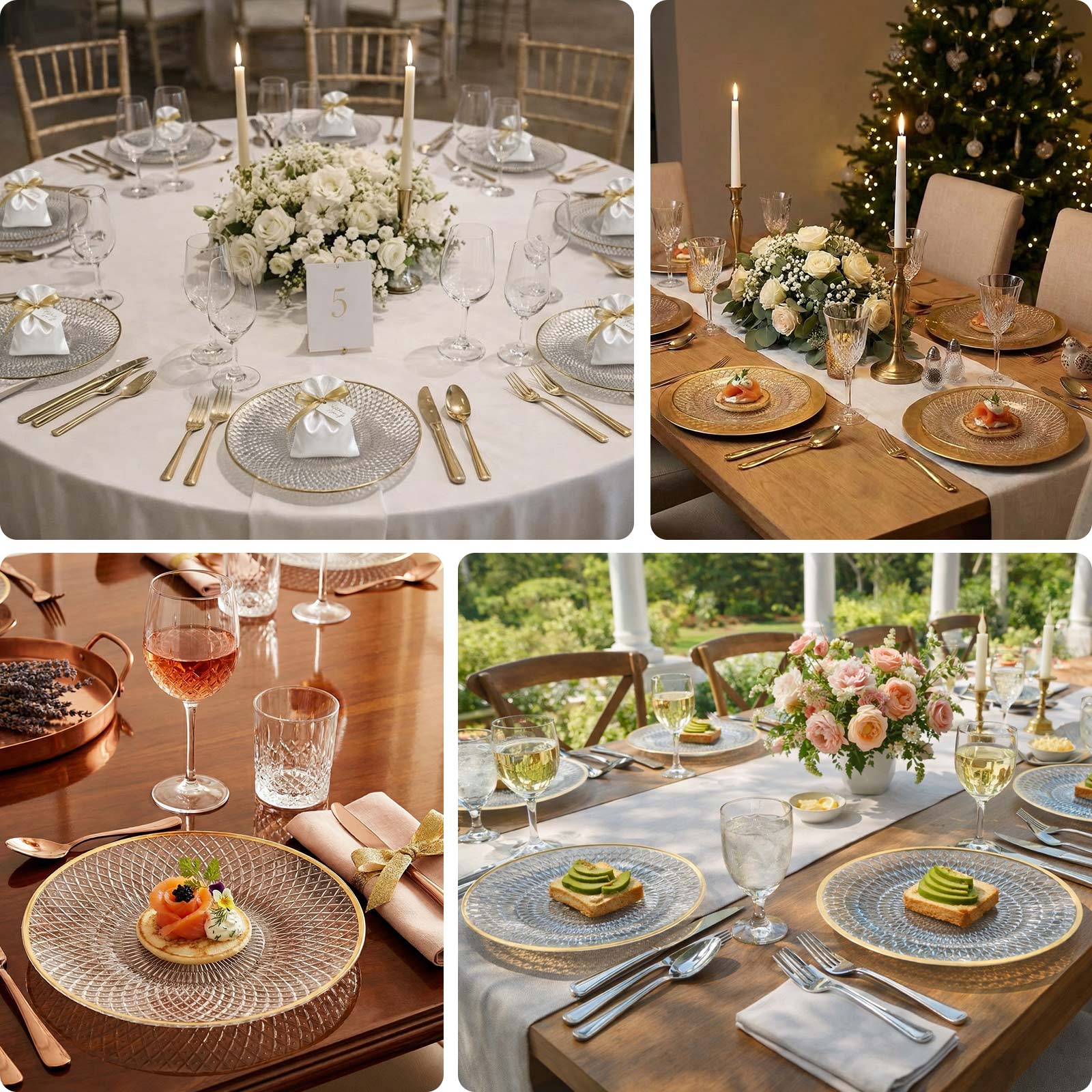 20-Pack Round Plastic Dinner Plates – Clear 10" Radial Diamond-Cut Pattern Gold Rim Party Plates, Durable Disposable Tableware - Image 10