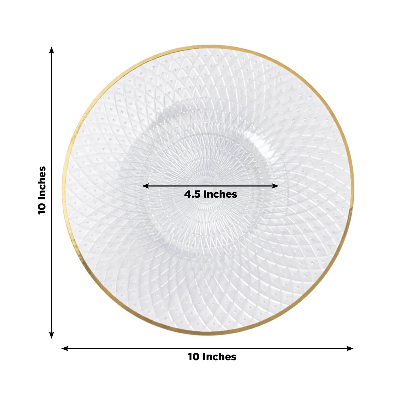 20-Pack Round Plastic Dinner Plates – Clear 10" Radial Diamond-Cut Pattern Gold Rim Party Plates, Durable Disposable Tableware - Image 3