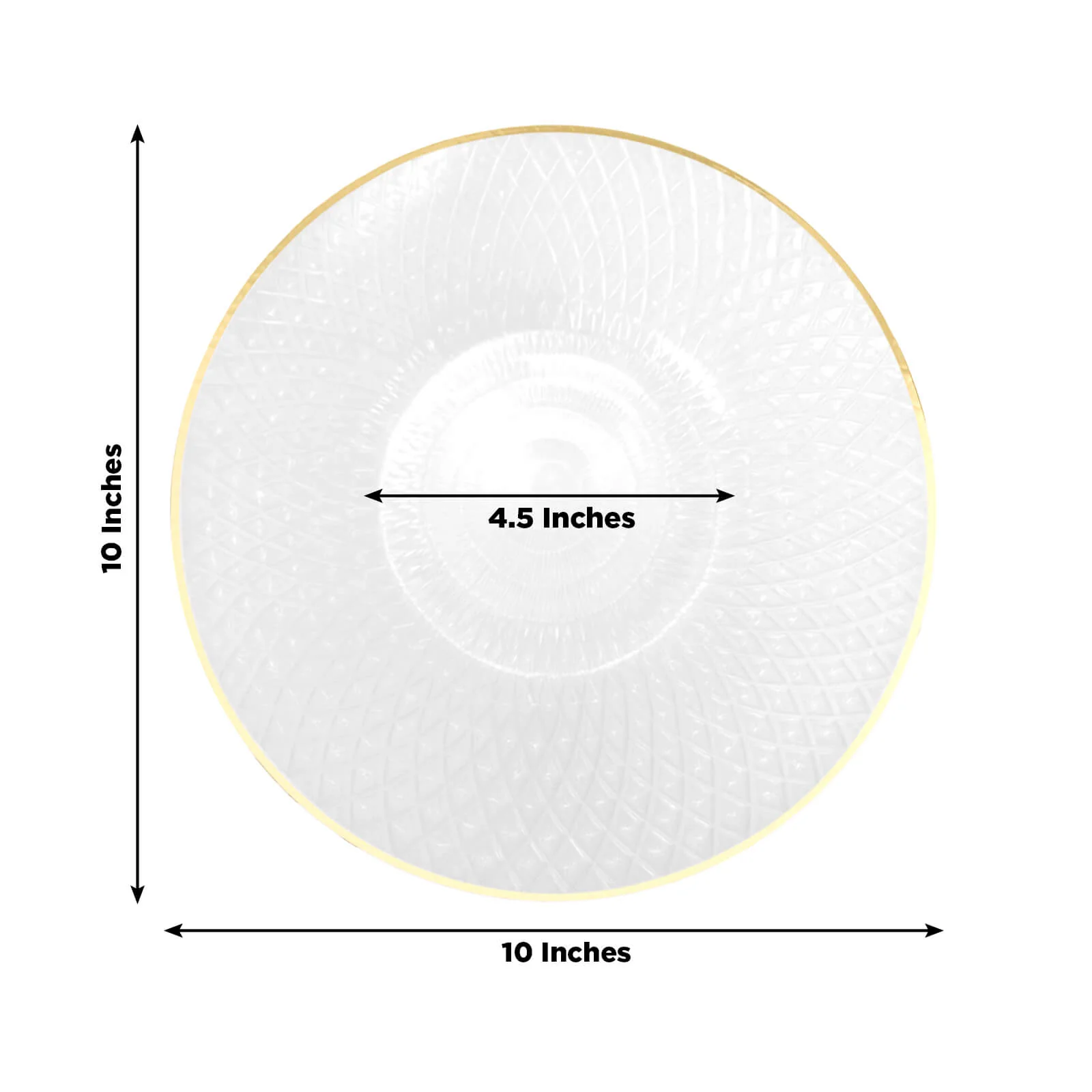 20-Pack Round Plastic Dinner Plates – Pearl White 10" Radial Diamond-Cut Pattern Gold Rim Party Plates, Durable Disposable Tableware - Image 3