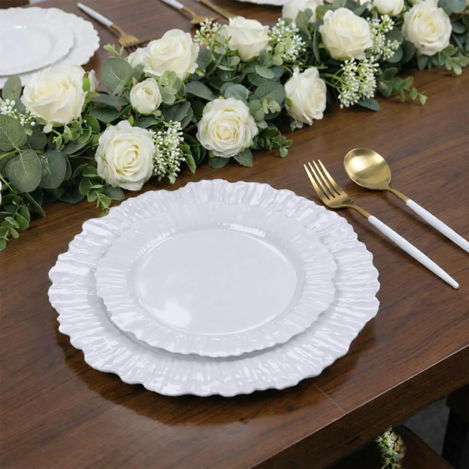 20 Pack Pearl White Reef Design Plastic Plates – 7" Dessert and Appetizer Party Plates, Elegant Disposable Tableware - Image 6