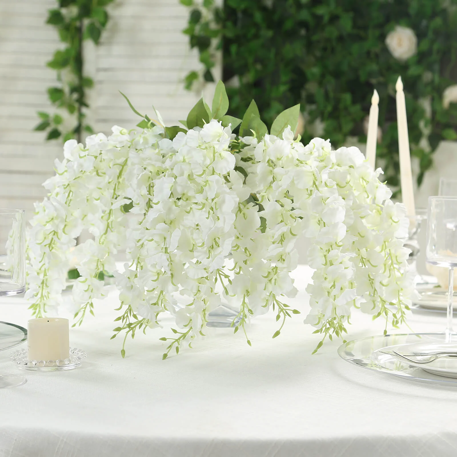 6 Pack Cream Artificial Wisteria Vines Hanging Plants, Long Silk Flowers Bushes - 4 Full Strands in 1 Bush - 21" - Image 6