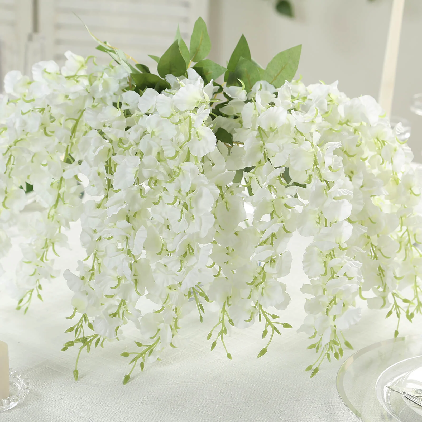 6 Pack Cream Artificial Wisteria Vines Hanging Plants, Long Silk Flowers Bushes - 4 Full Strands in 1 Bush - 21" - Image 8