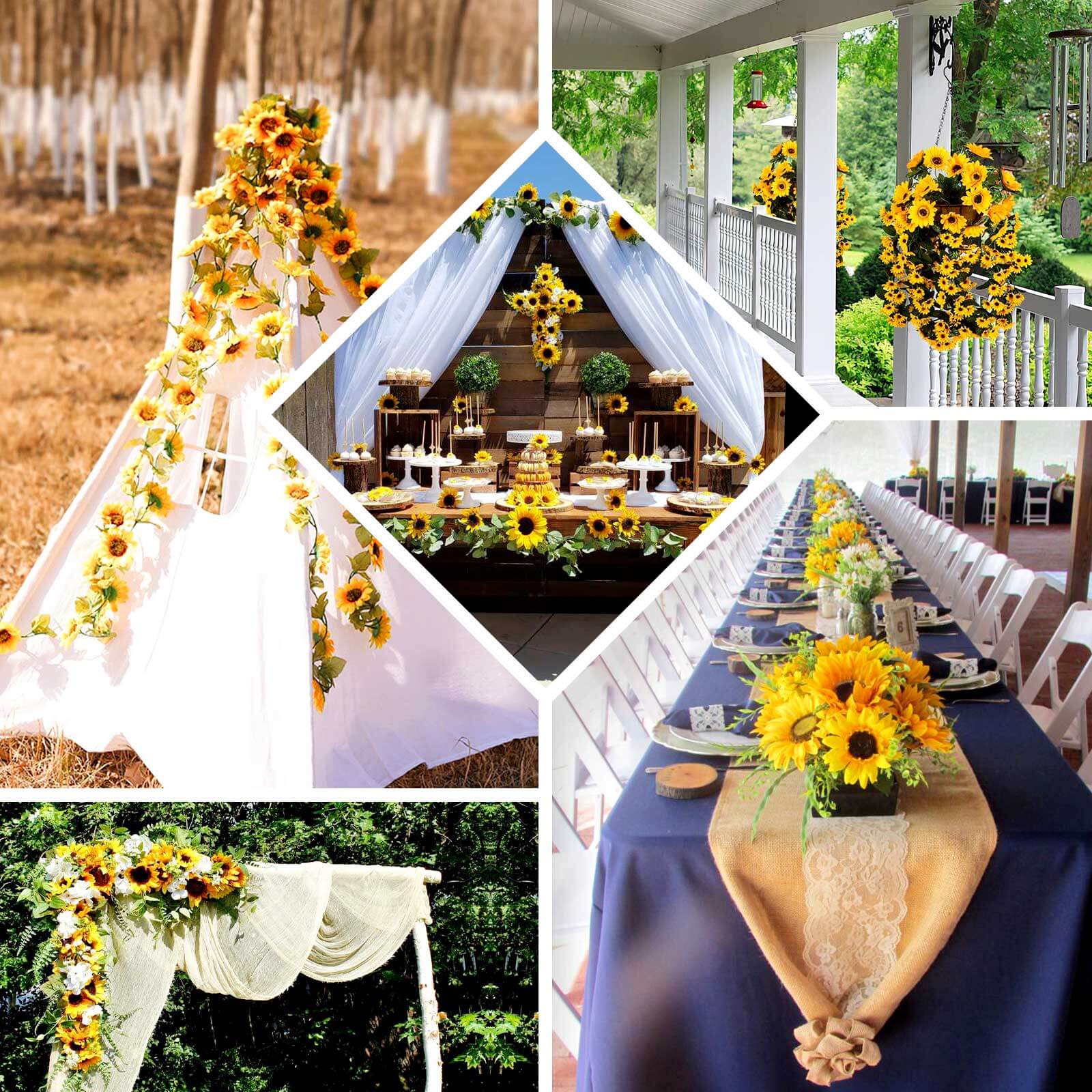 Artificial Hanging Vine Sunflower Bush, Draping Bouquet Garland 22" - Image 5