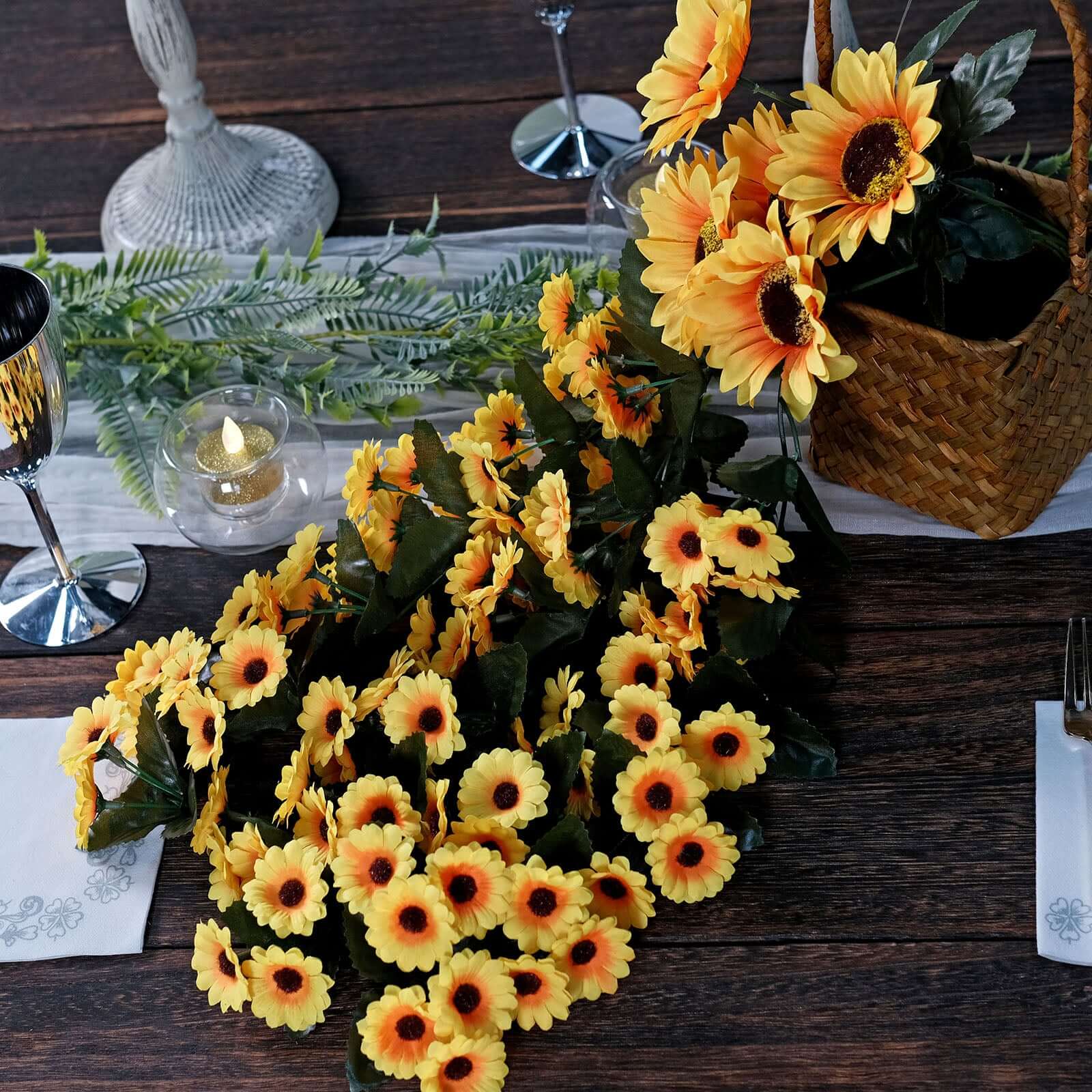 Artificial Hanging Vine Sunflower Bush, Draping Bouquet Garland 22" - Image 6