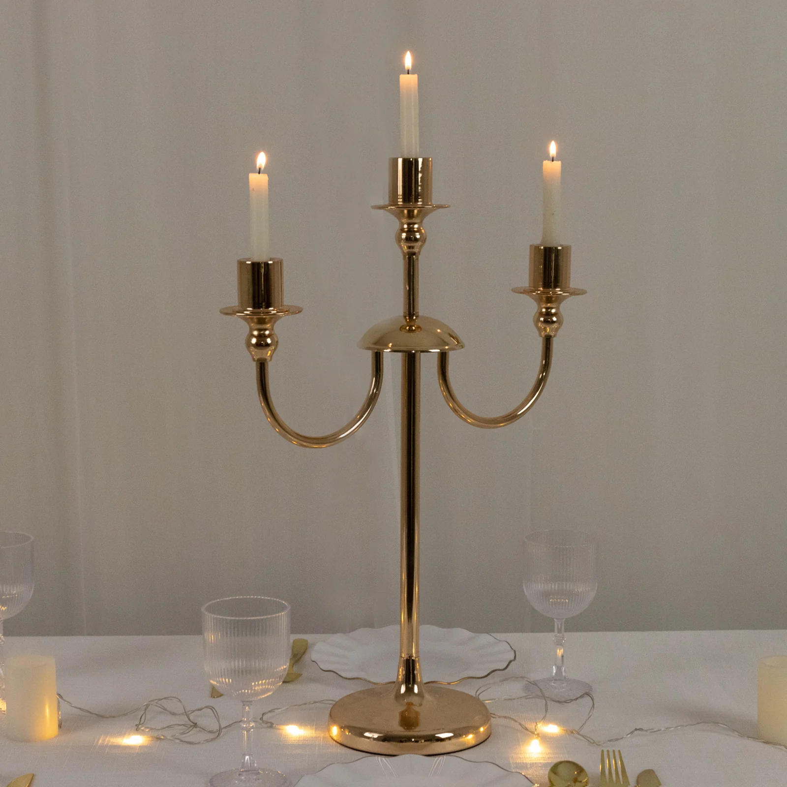 Gold 3-Arm Metal Candelabra – 22" Tall Modern Taper Candle Holder Centerpiece Stand - Image 10