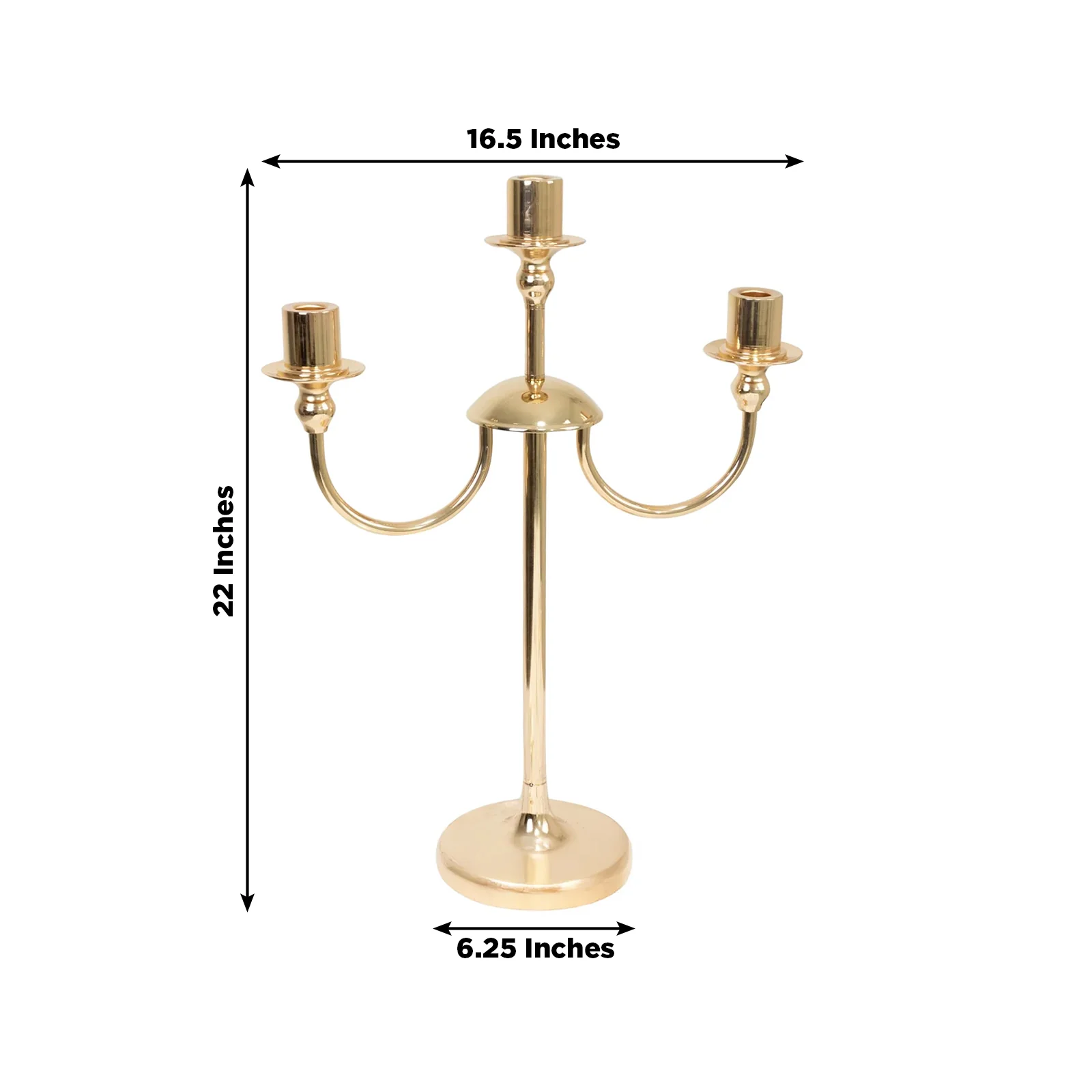 Gold 3-Arm Metal Candelabra – 22" Tall Modern Taper Candle Holder Centerpiece Stand - Image 3
