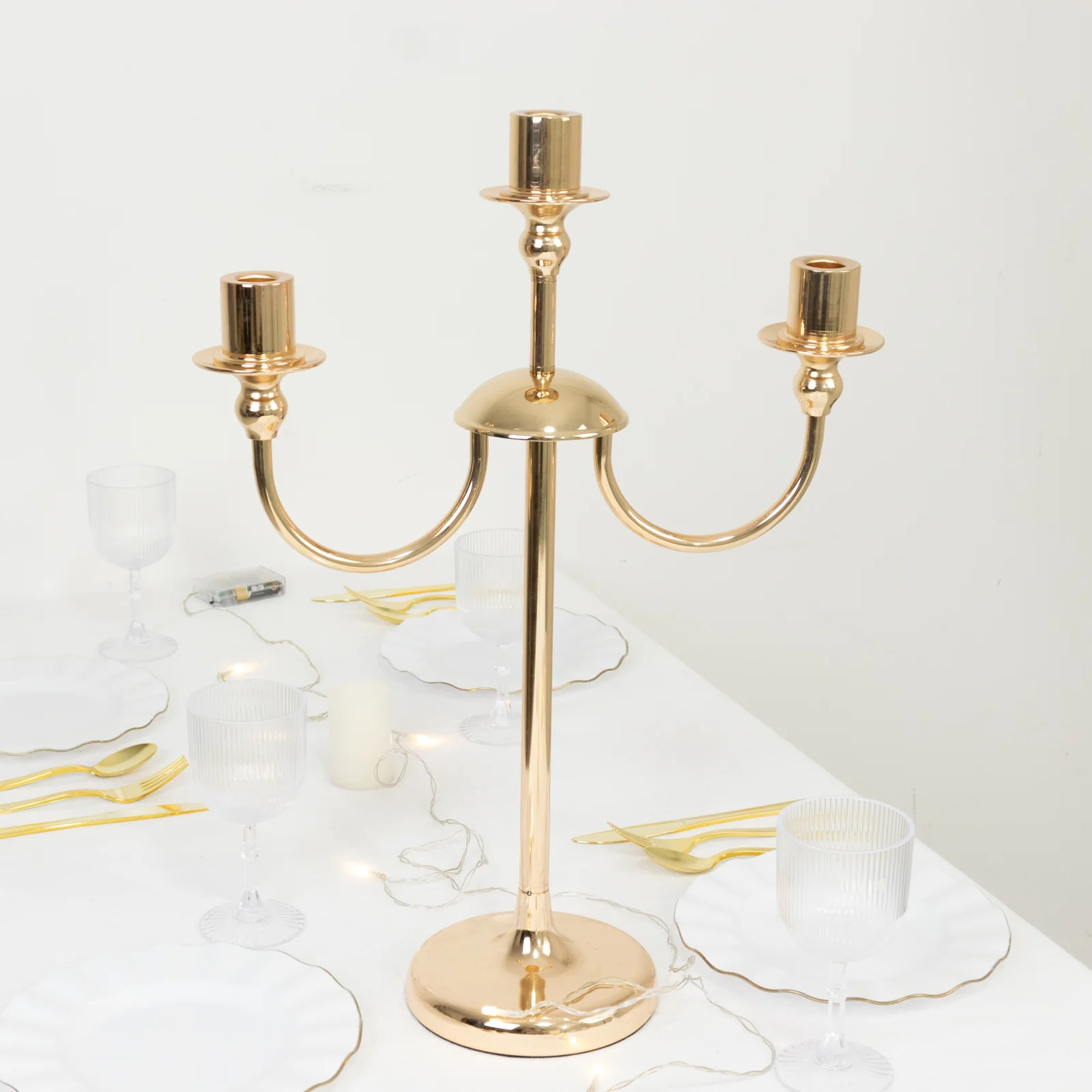Gold 3-Arm Metal Candelabra – 22" Tall Modern Taper Candle Holder Centerpiece Stand - Image 6