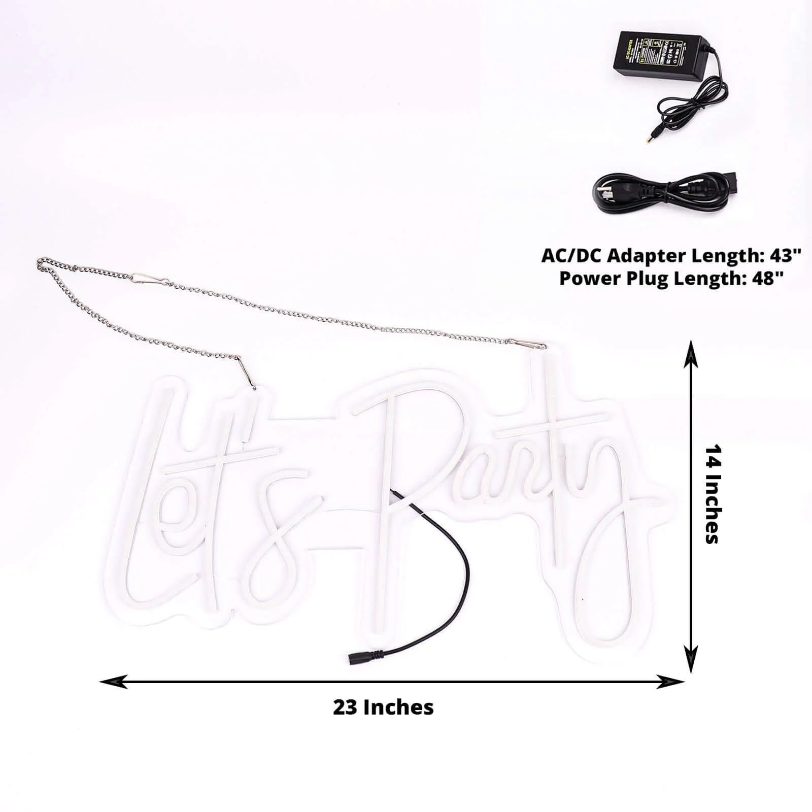 Let's Party Neon Light Sign, LED Reusable Wall Décor Lights With 5ft Hanging Chain 23" - Image 3
