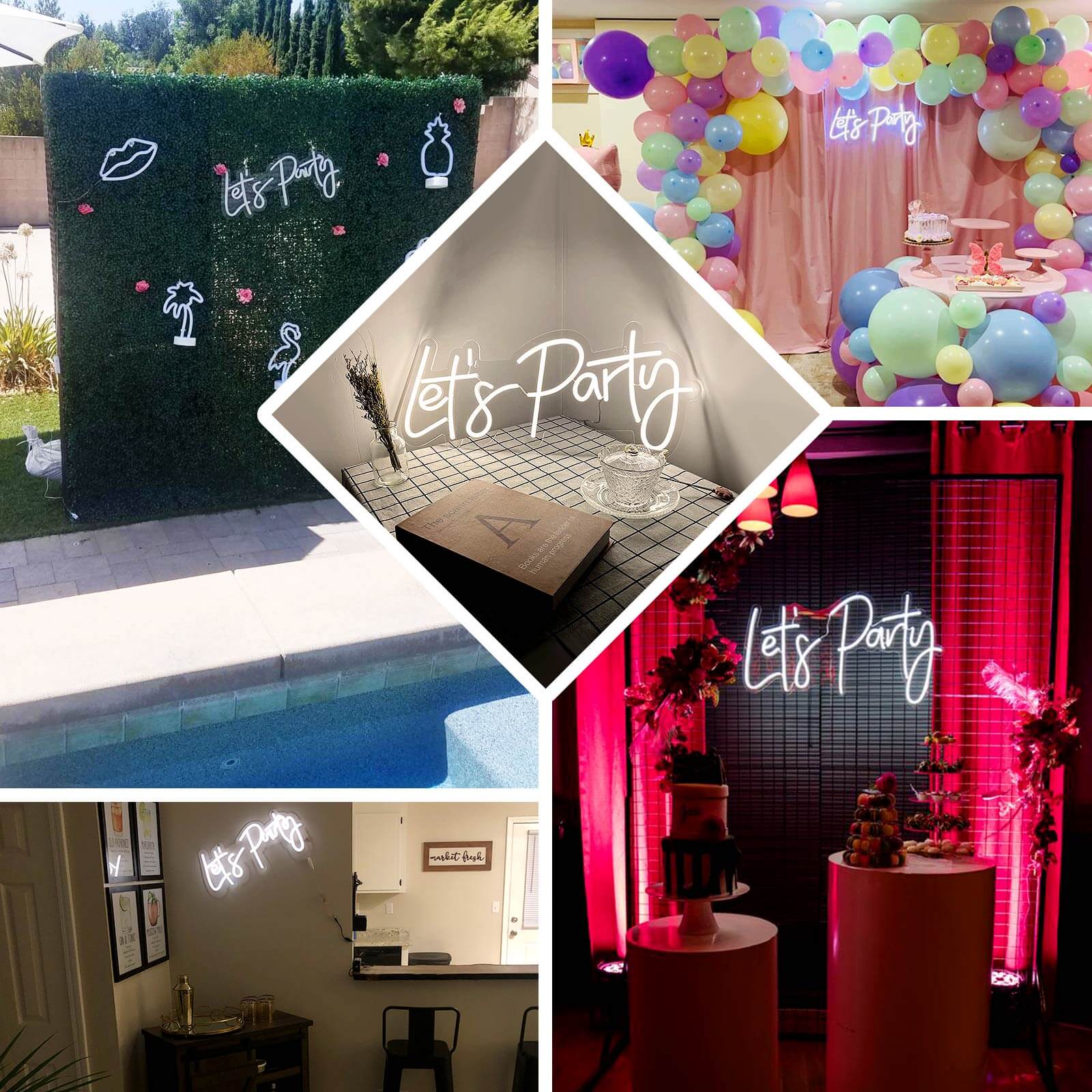 Let's Party Neon Light Sign, LED Reusable Wall Décor Lights With 5ft Hanging Chain 23" - Image 5