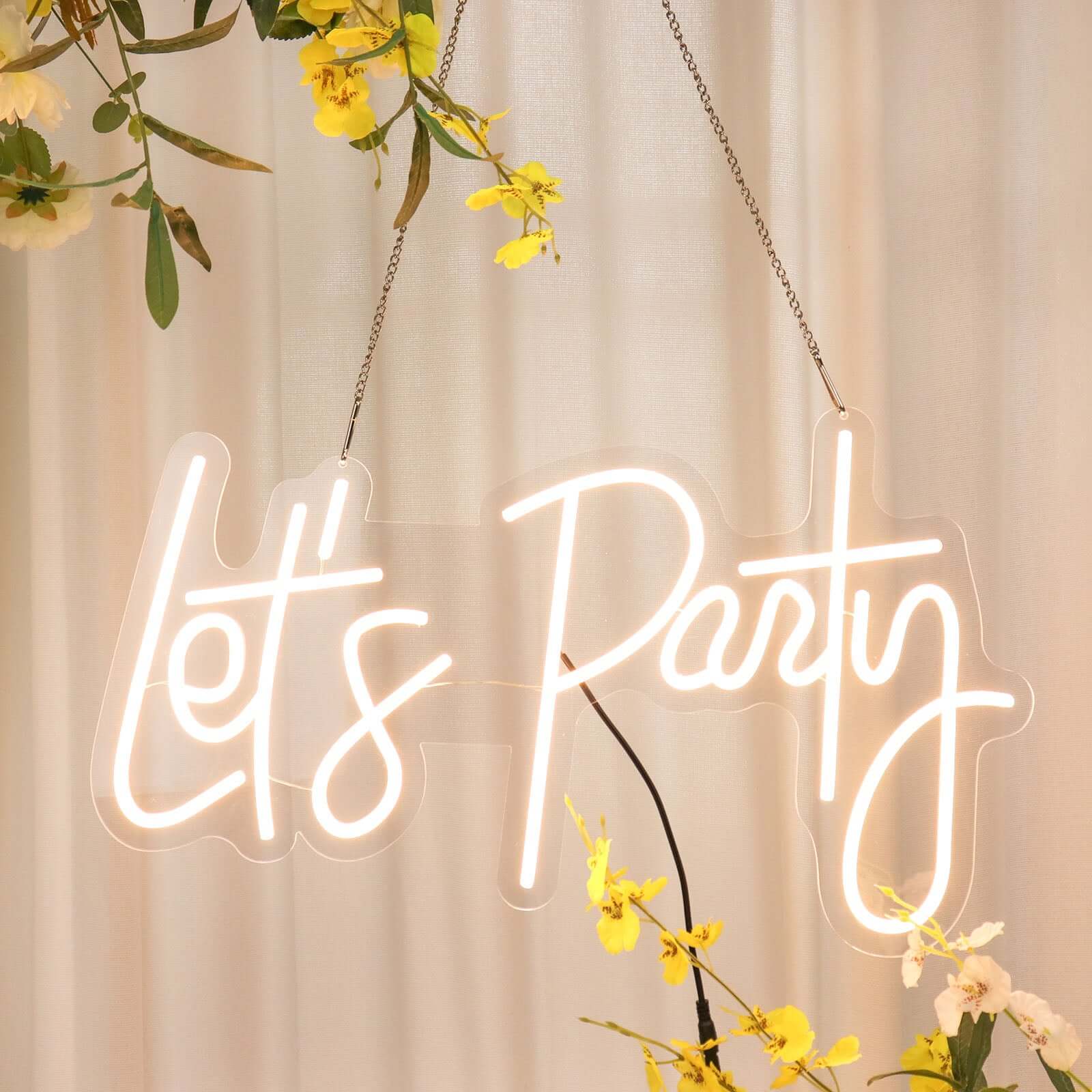 Let's Party Neon Light Sign, LED Reusable Wall Décor Lights With 5ft Hanging Chain 23" - Image 7