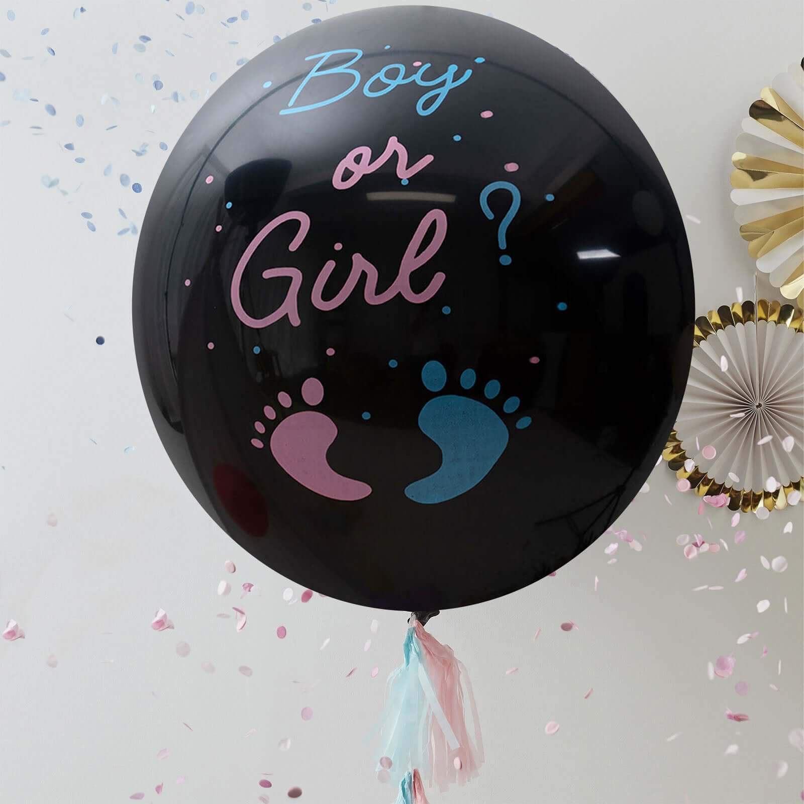 Gender Reveal Blue Confetti Filled Boy Or Girl Print Latex Balloon 24" - Image 7