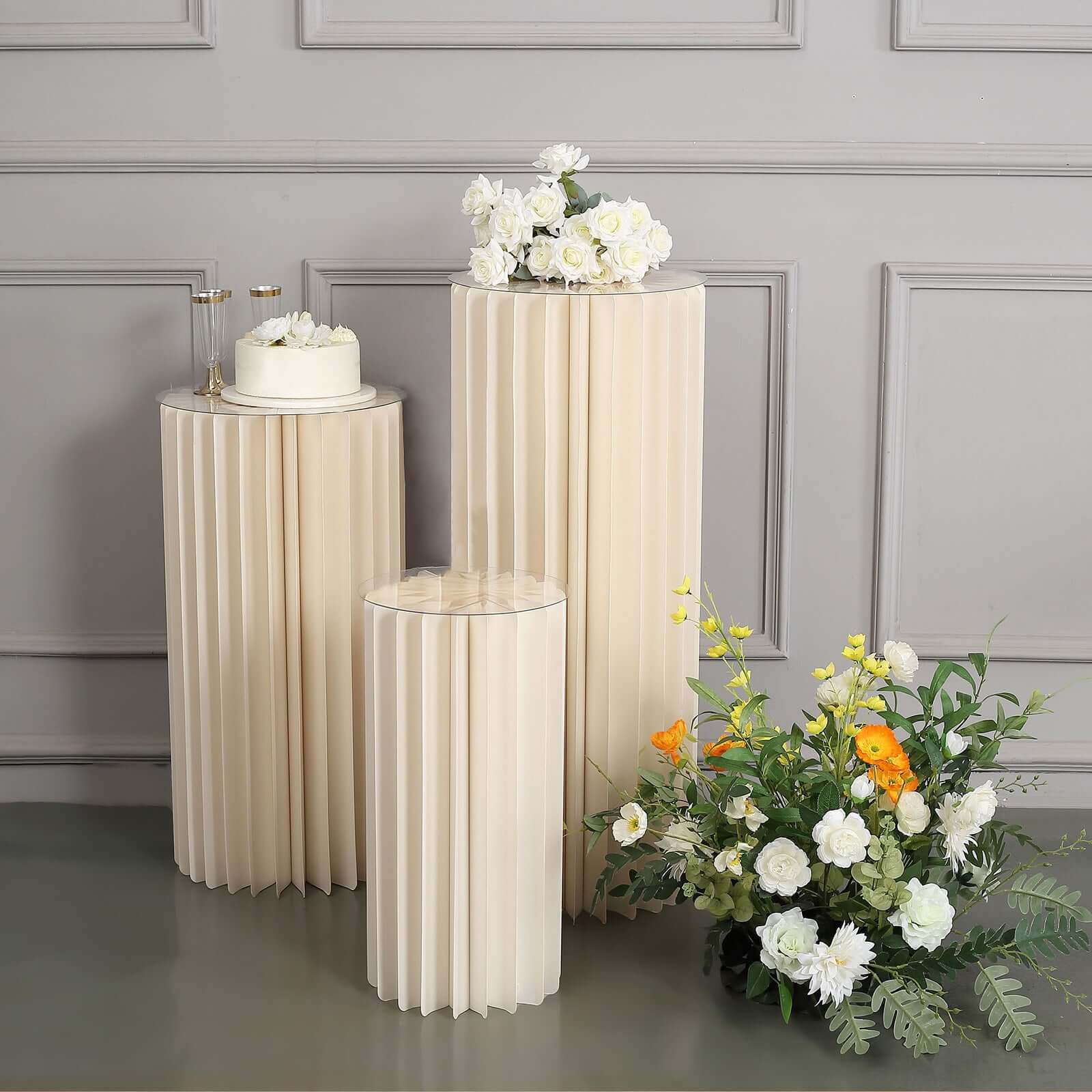 Ivory Cylinder Pillar Pedestal Stand, Display Column Stand With Top Plate 24" - Image 12