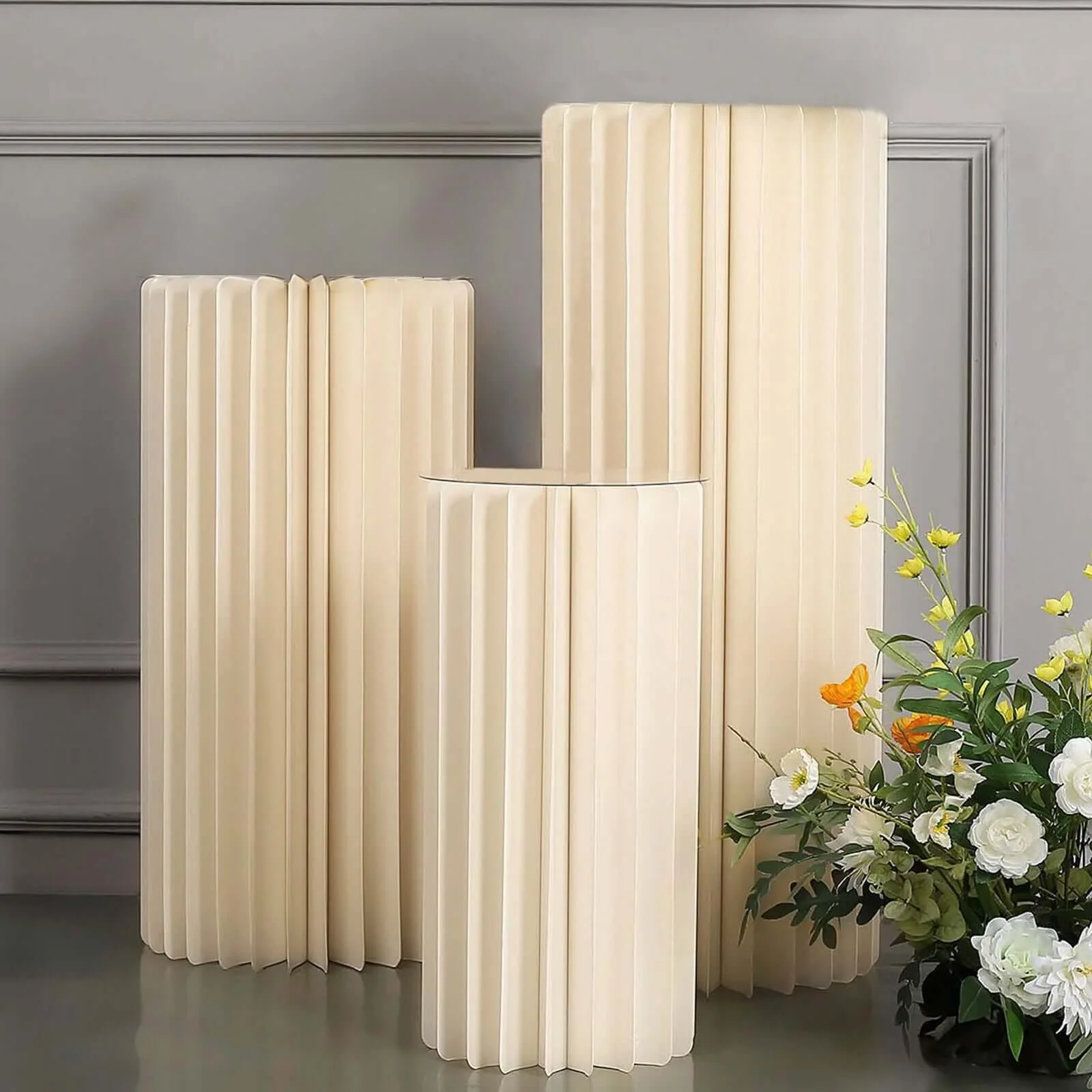 Ivory Cylinder Pillar Pedestal Stand, Display Column Stand With Top Plate 24" - Image 7