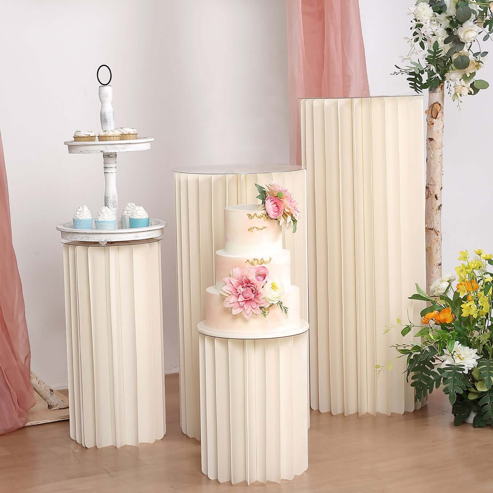 Ivory Cylinder Pillar Pedestal Stand, Display Column Stand With Top Plate 24" - Image 9
