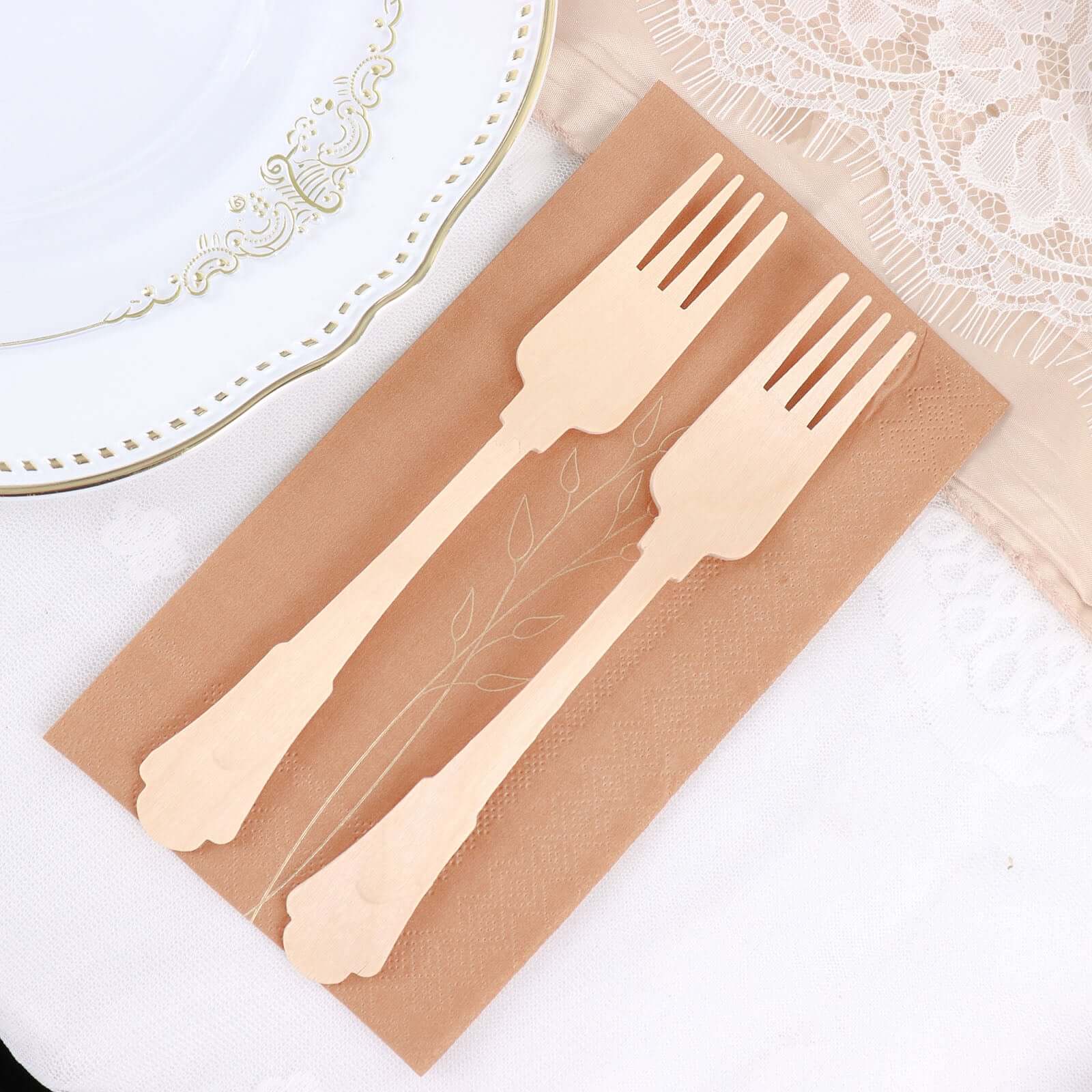 24-Pack Birchwood Forks 7.5" Natural Vintage Baroque Design - Eco-Friendly Disposable Wooden Cutlery for BBQs, Picnics & Rustic-Themed Events - Image 11