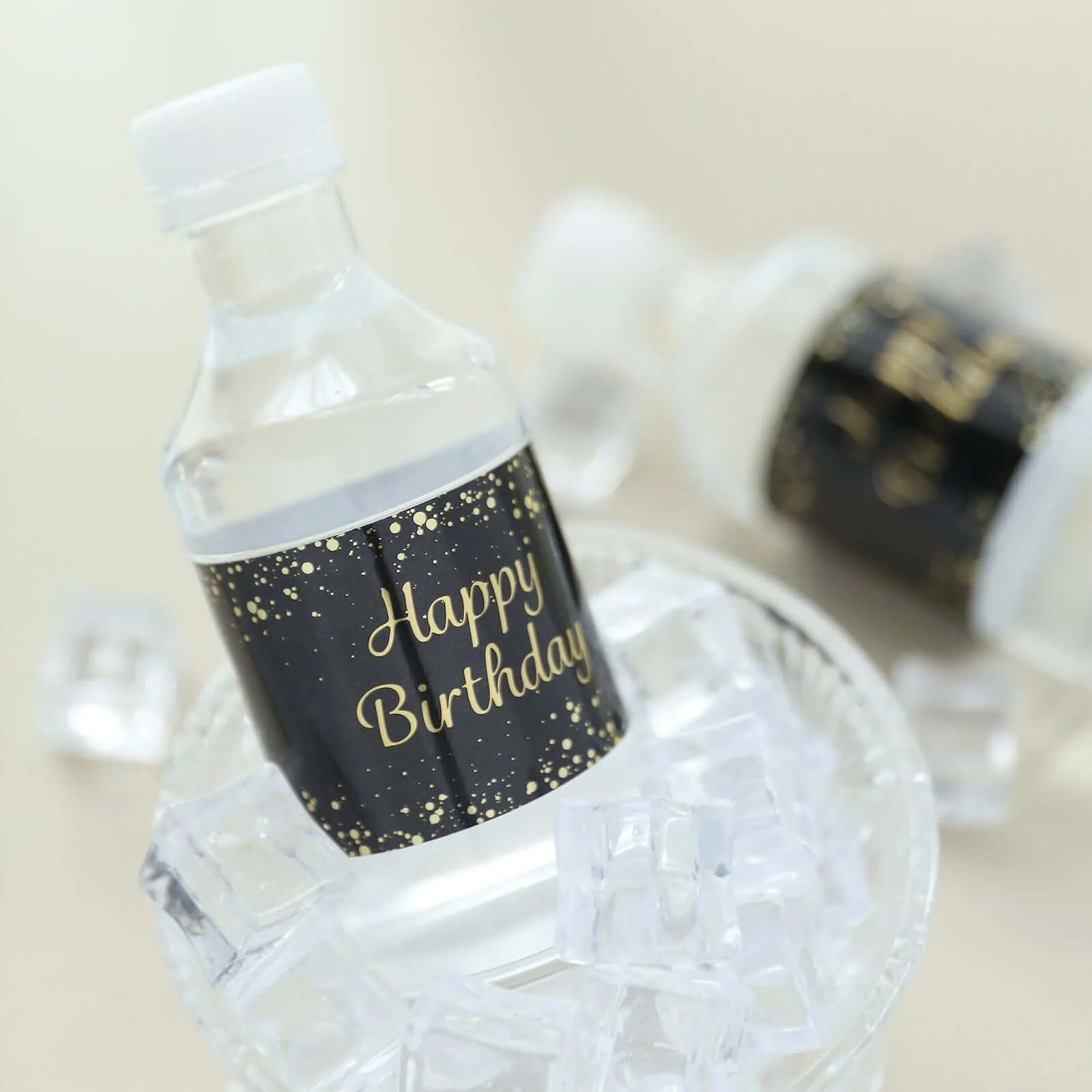 24 Pack Black/Gold Water Bottle Labels with Happy Birthday Print, Waterproof Bottle Stickers - Image 8