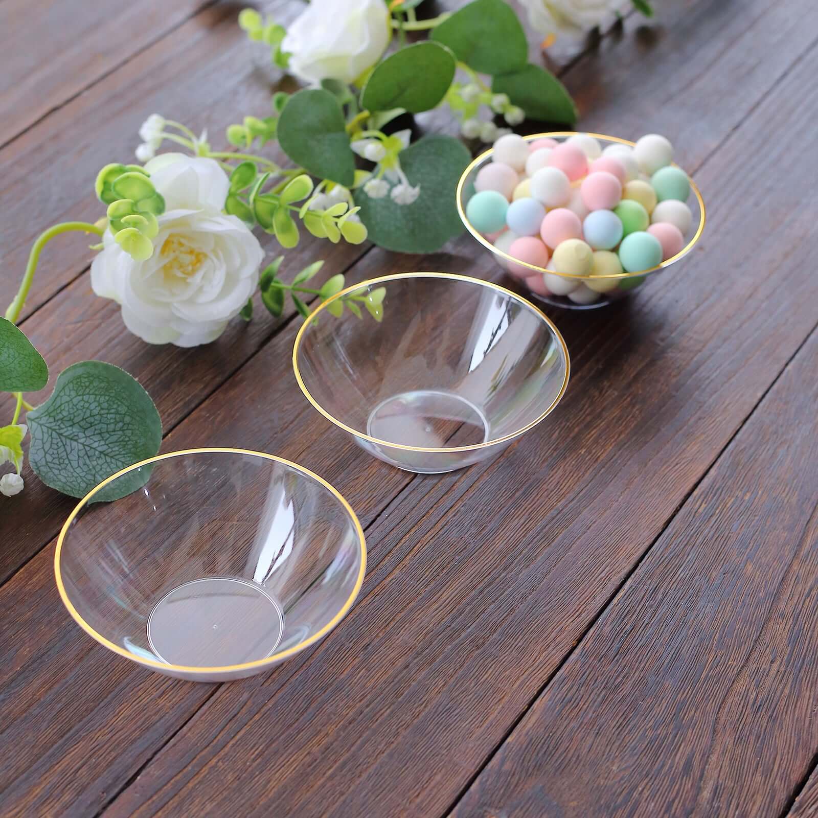 24-Pack Clear Heavy Duty Plastic Dessert Bowls 7oz, Premium Disposable Ice Cream Party Bowls with Gold Rim - Durable and Stylish Design - Image 7