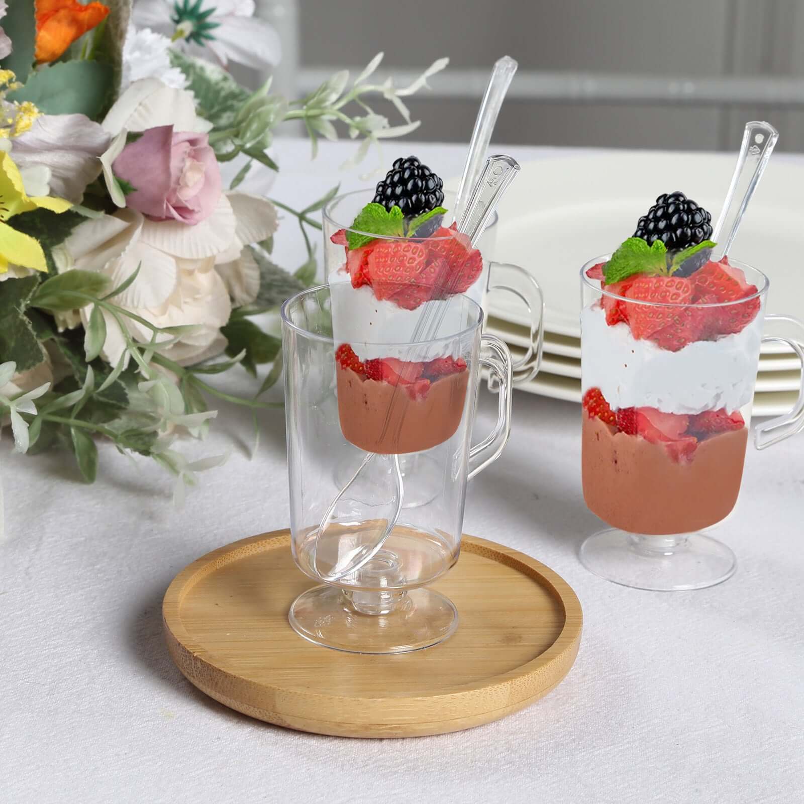 24-Pack Clear Plastic Mini Coffee Tea Espresso Cups 2oz, Tasting Spoon Set Included - Disposable Dessert Parfait Cups - Image 8
