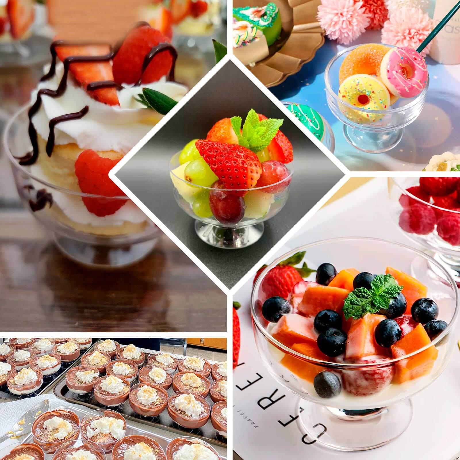 24-Pack Crystal Clear Footed Plastic Dessert Cups 6oz, Tasting Spoon Set Included - Disposable Appetizer Parfait Cups - Image 5