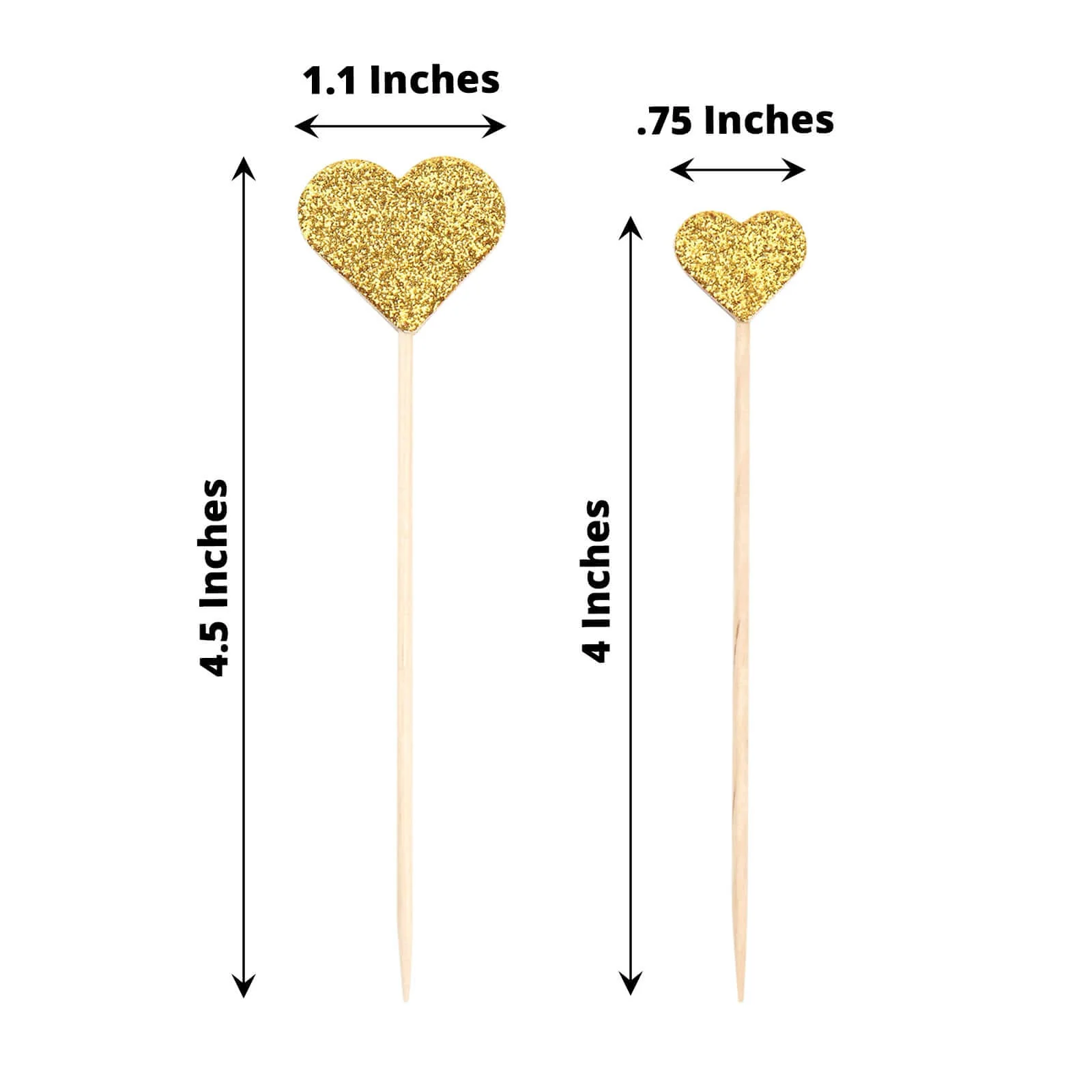 24-Pack Cupcake Topper Picks 4.5", 4" Glitter Gold Heart Shaped Design - Party Cake Toppers - Image 3