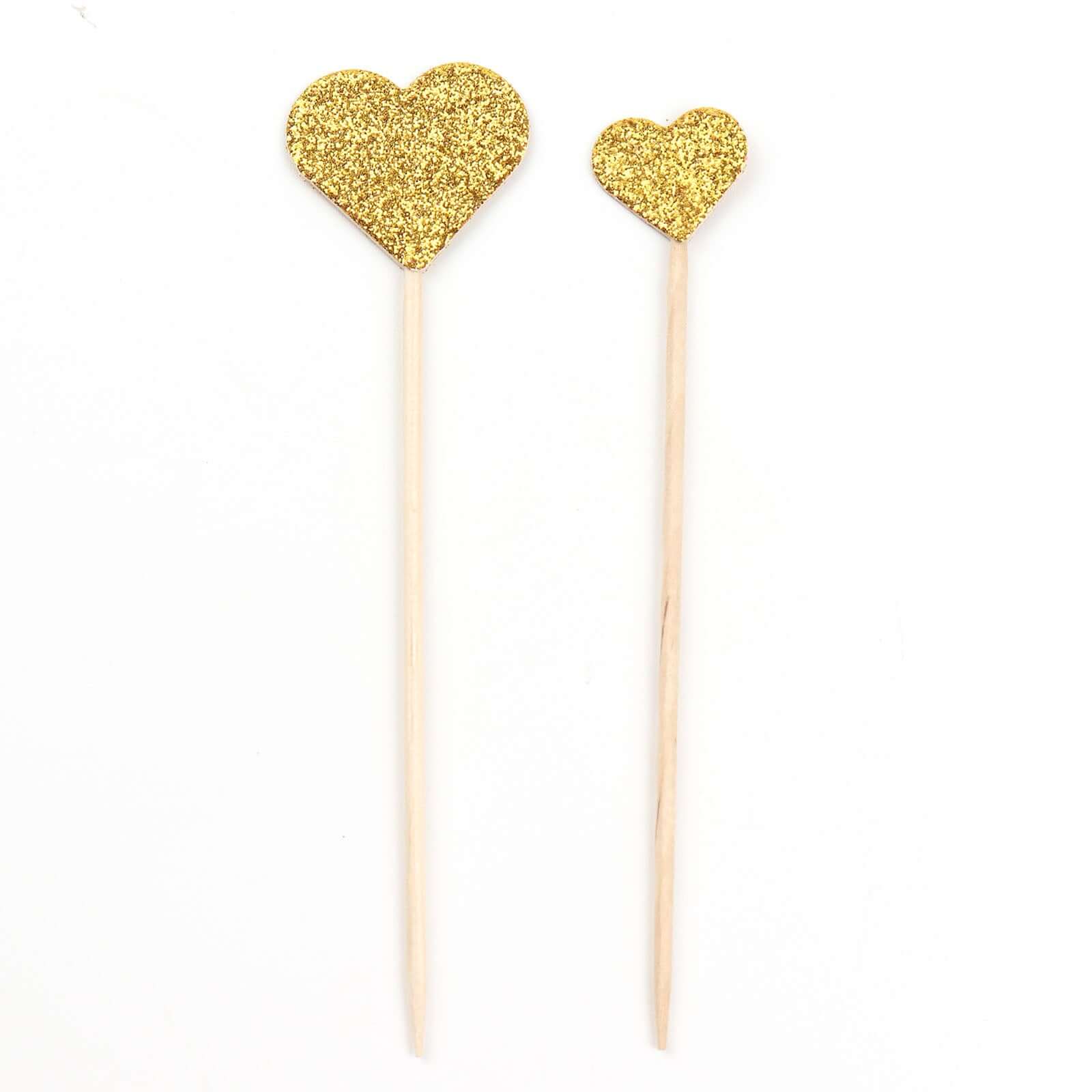 24-Pack Cupcake Topper Picks 4.5", 4" Glitter Gold Heart Shaped Design - Party Cake Toppers - Image 7