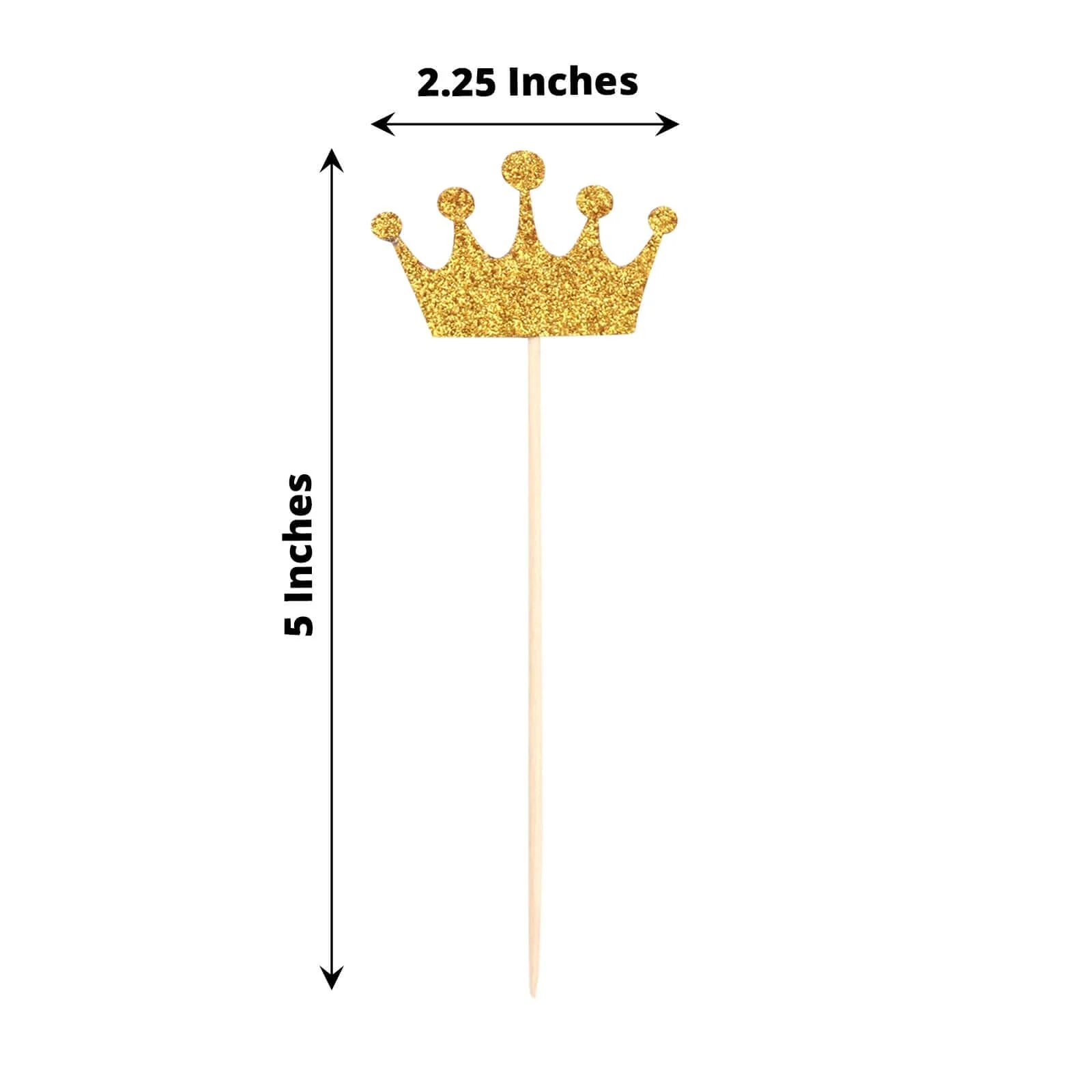 24-Pack Cupcake Topper Picks 5" Royal Crown Design Glitter Gold - Party Cake Toppers - Image 3