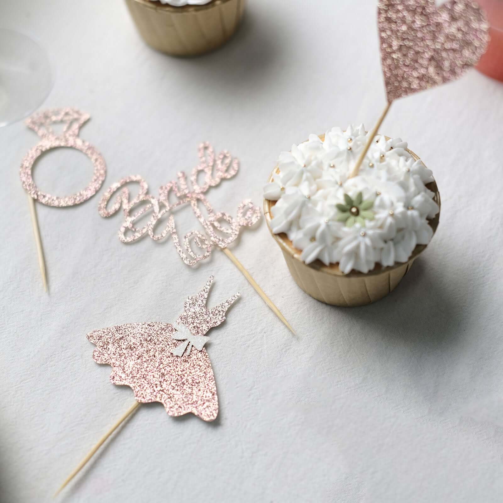 24-Pack Cupcake Topper Picks Rose Gold Glitter Bridal Shower Design - Wedding Cake Decoration Supplies Assorted Styles - Image 2