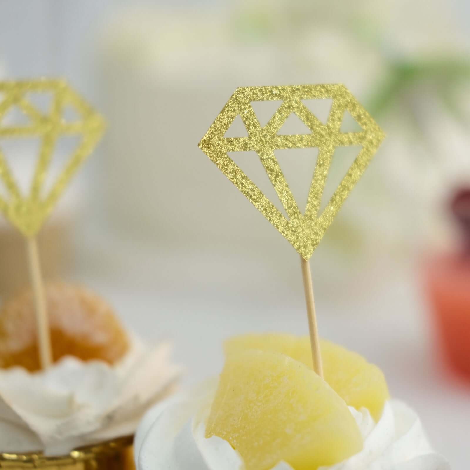 24-Pack Cupcake Toppers Glitter Gold Diamond Ring Design - Party Cake Picks Engagement Decoration Supplies - Image 11