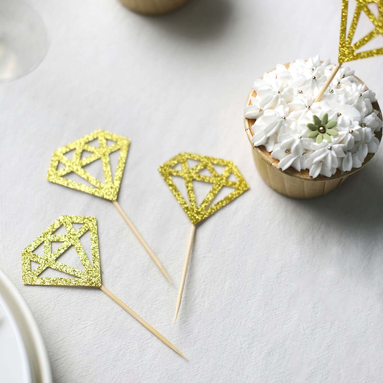 24-Pack Cupcake Toppers Glitter Gold Diamond Ring Design - Party Cake Picks Engagement Decoration Supplies - Image 14