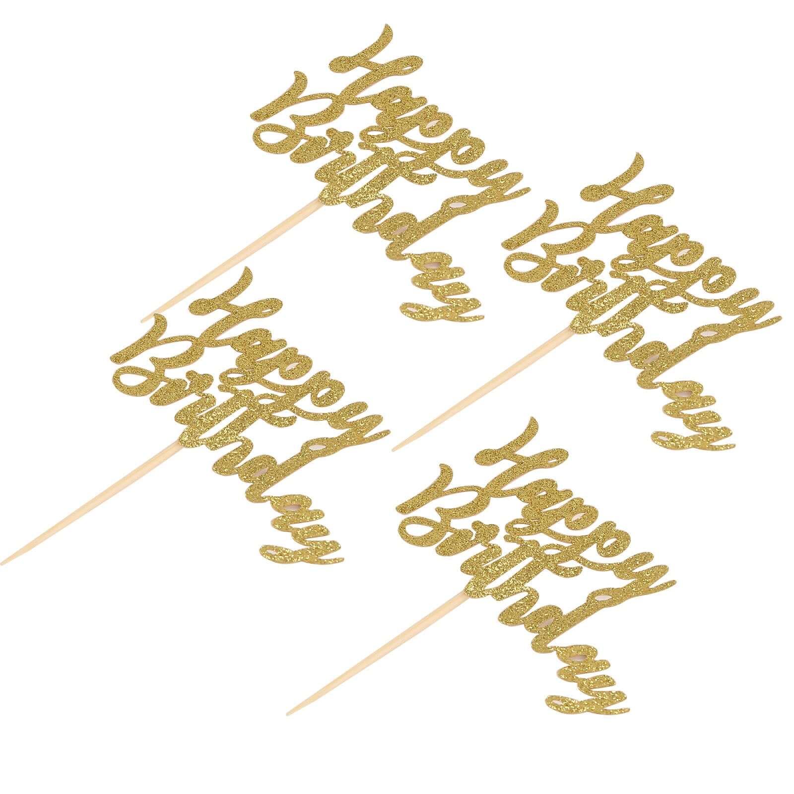 24-Pack Cupcake Toppers Glitter Gold Happy Birthday Design - Party Cake Picks Decoration Supplies - Image 7