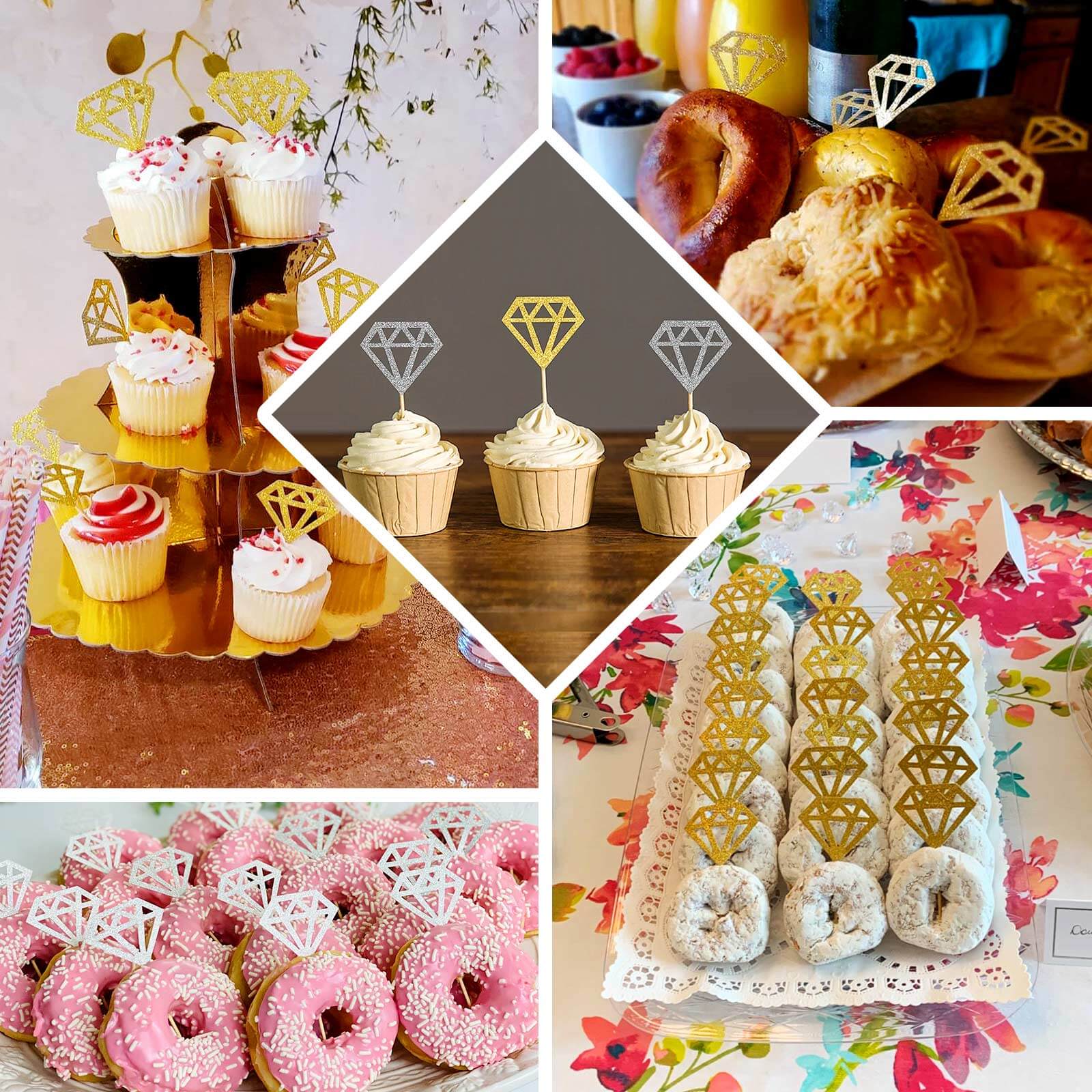 24-Pack Cupcake Toppers Silver Diamond Ring Design - Party Cake Picks Engagement Decoration Supplies - Image 5
