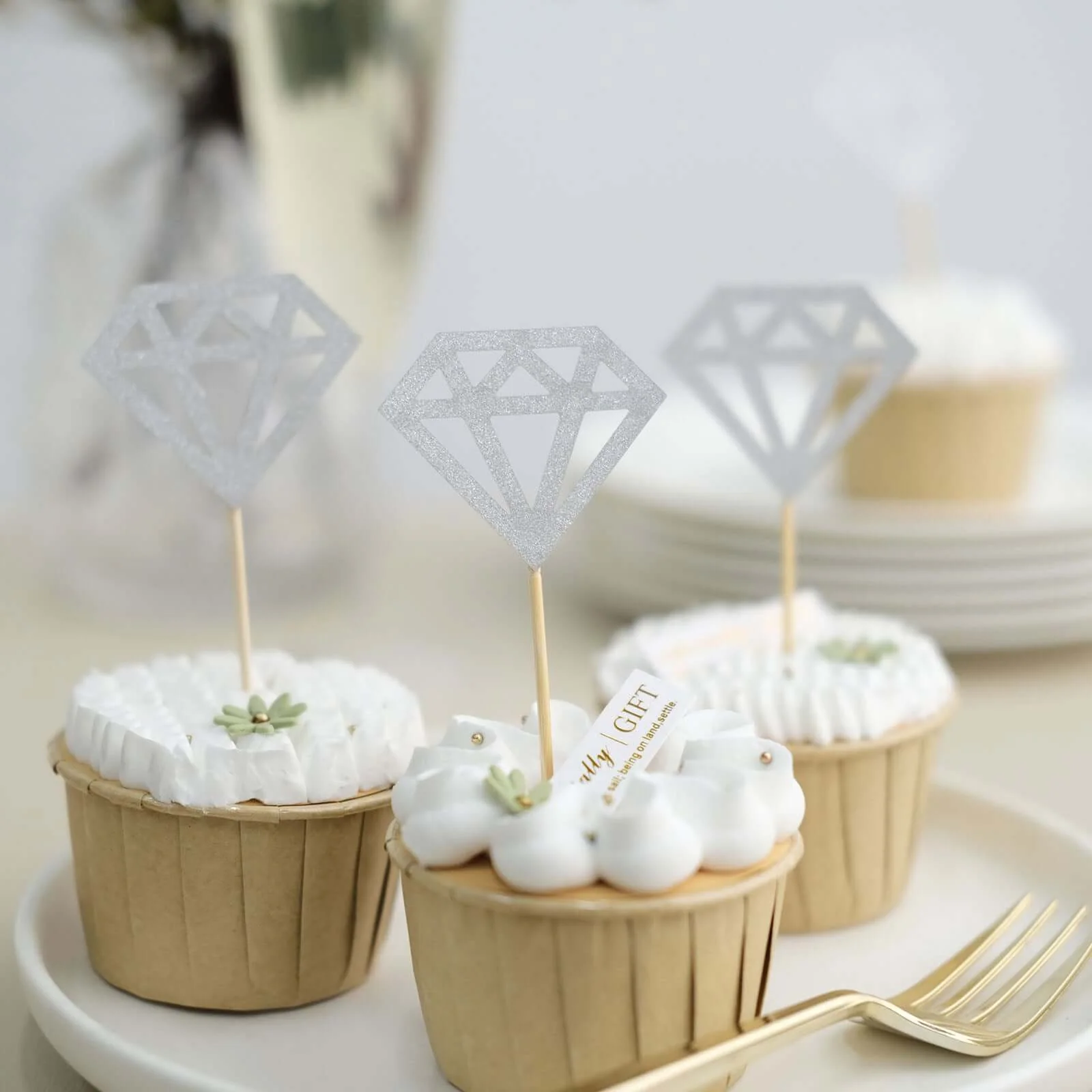 24-Pack Cupcake Toppers Silver Diamond Ring Design - Party Cake Picks Engagement Decoration Supplies - Image 6