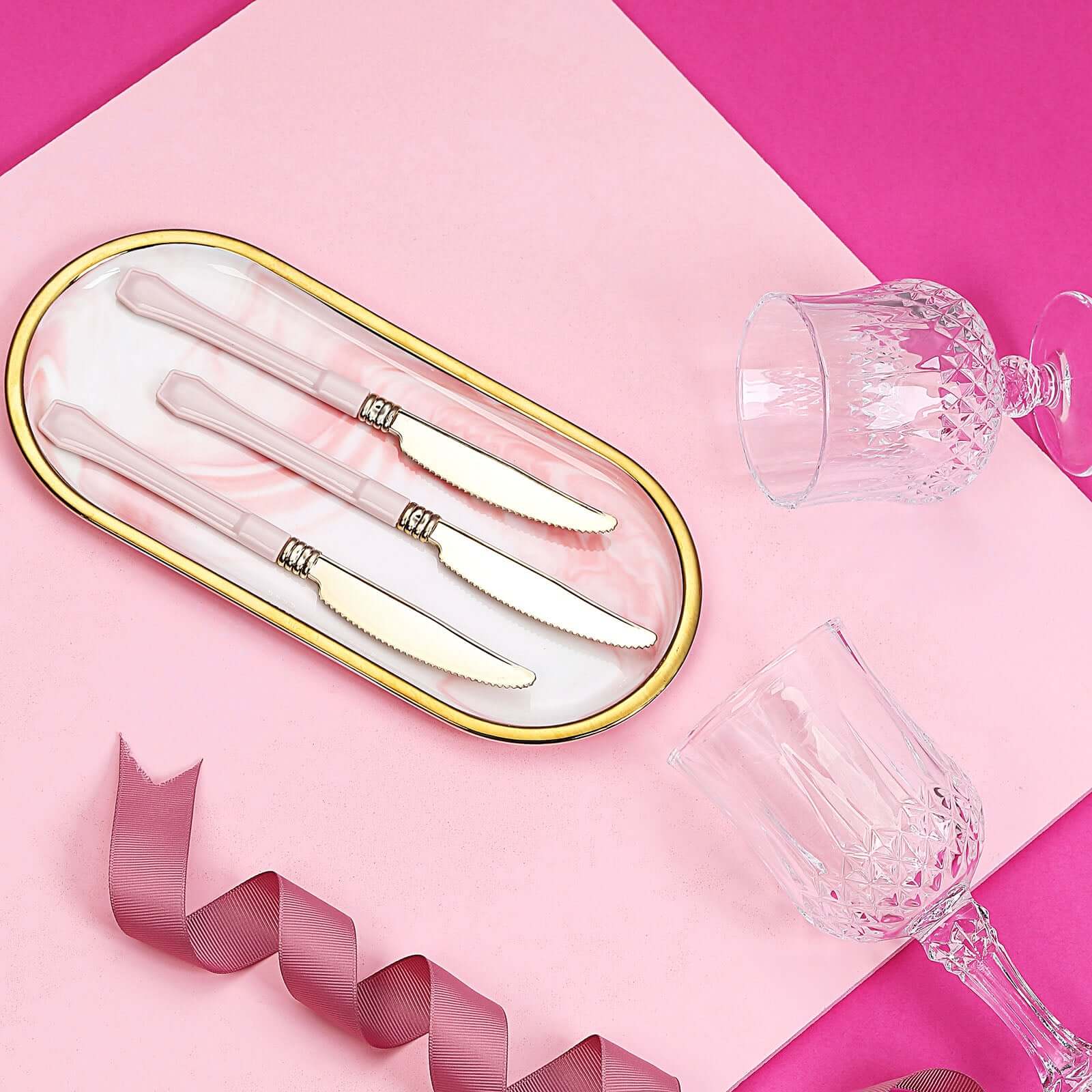 24 Pack Gold Heavy Duty Plastic Knives with Blush Handle, Disposable Silverware 7.5" - Image 11
