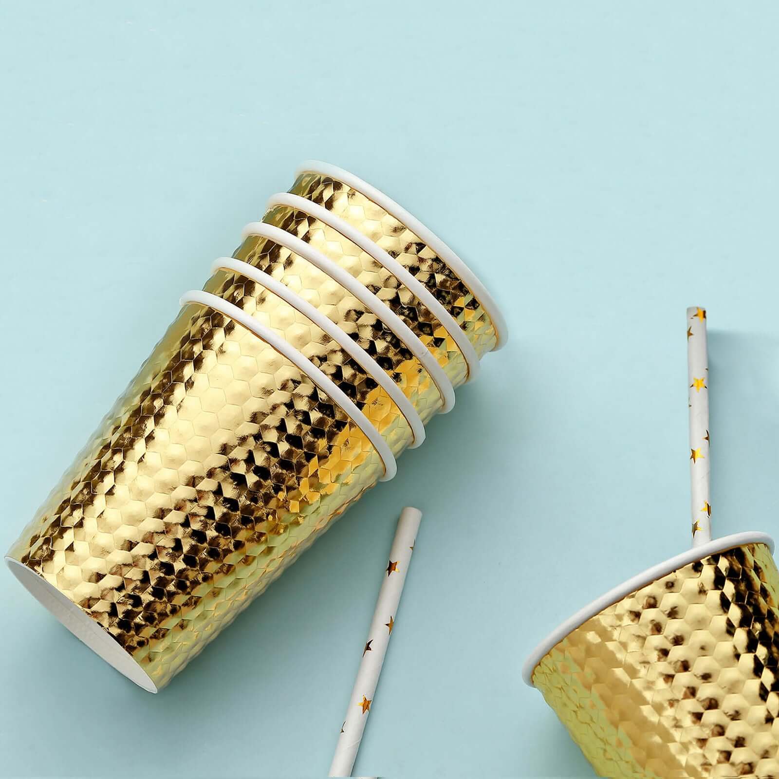 24-Pack Paper Cups 10oz Gold Foil with Honeycomb Design - Chic Disposable Party Cups for Events & All Purpose Use - Image 10